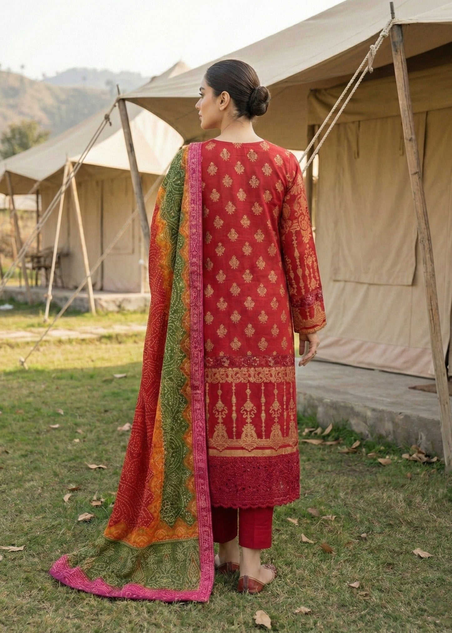 Festive Red Embroidered Jacquard Kurta Pajama Online in Dubai UAE Abudhabi Ajman Sharjah