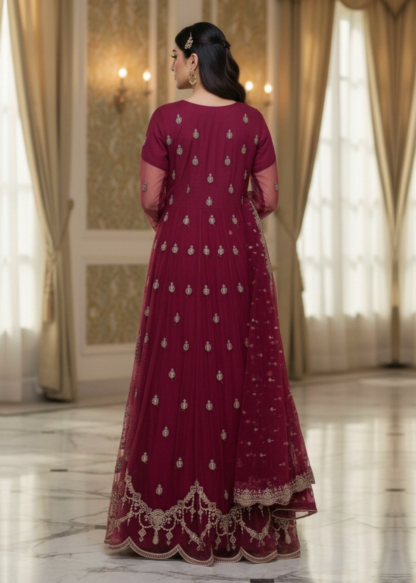 Festive Wear Burgundy Net Pakistani Suit Online in Sri Lanka India Australia