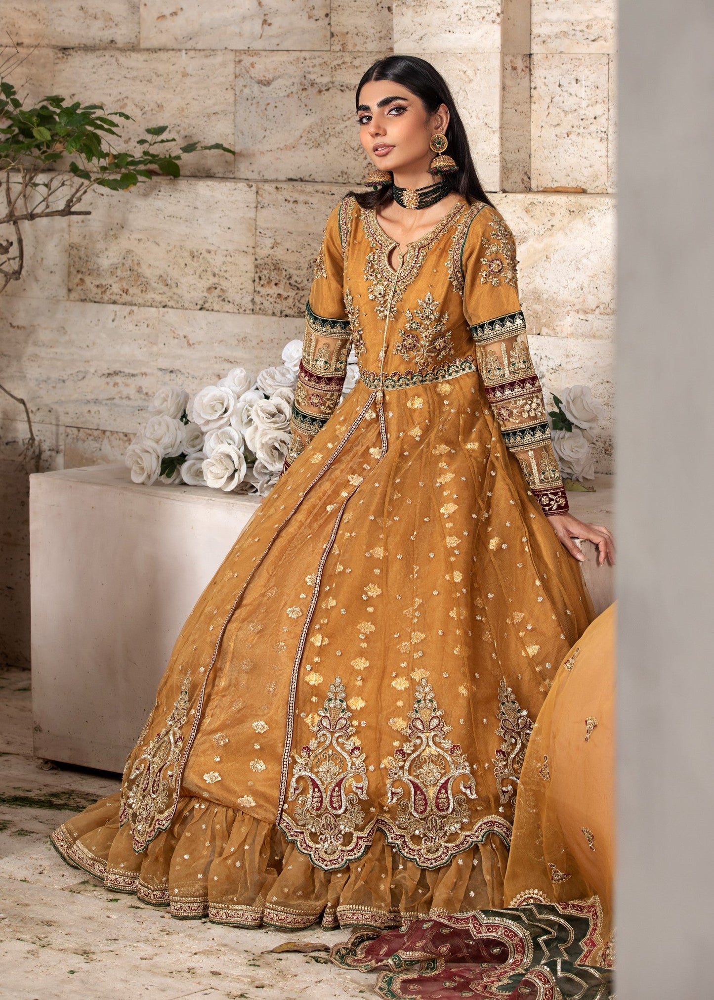 Festive Wear Gold Net Embroidered Suit Online in Sri Lanka India Australia