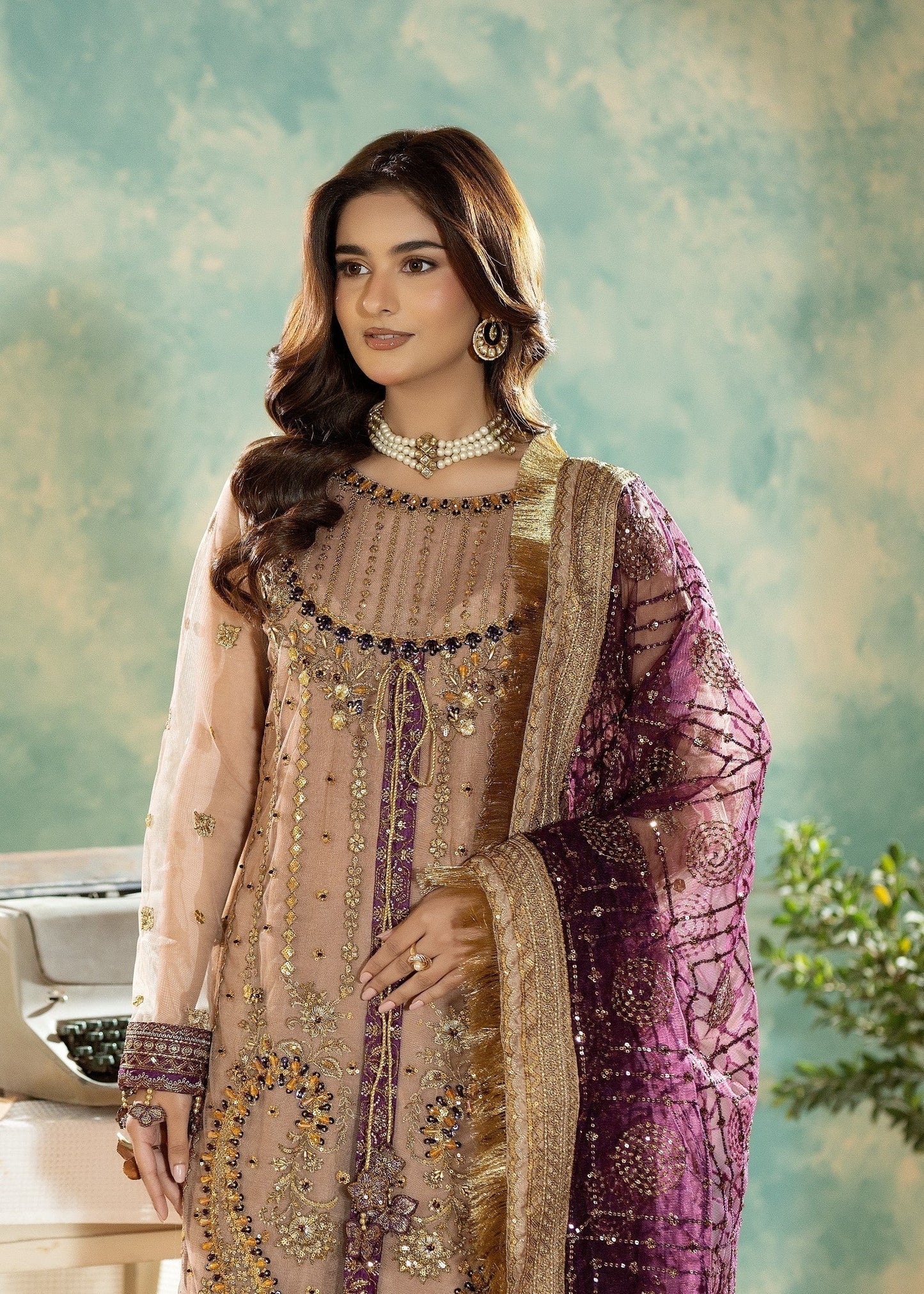 Formal Peach Net Embroidered Salwar Suit Online in Dubai UAE Abudhabi Ajman Sharjah