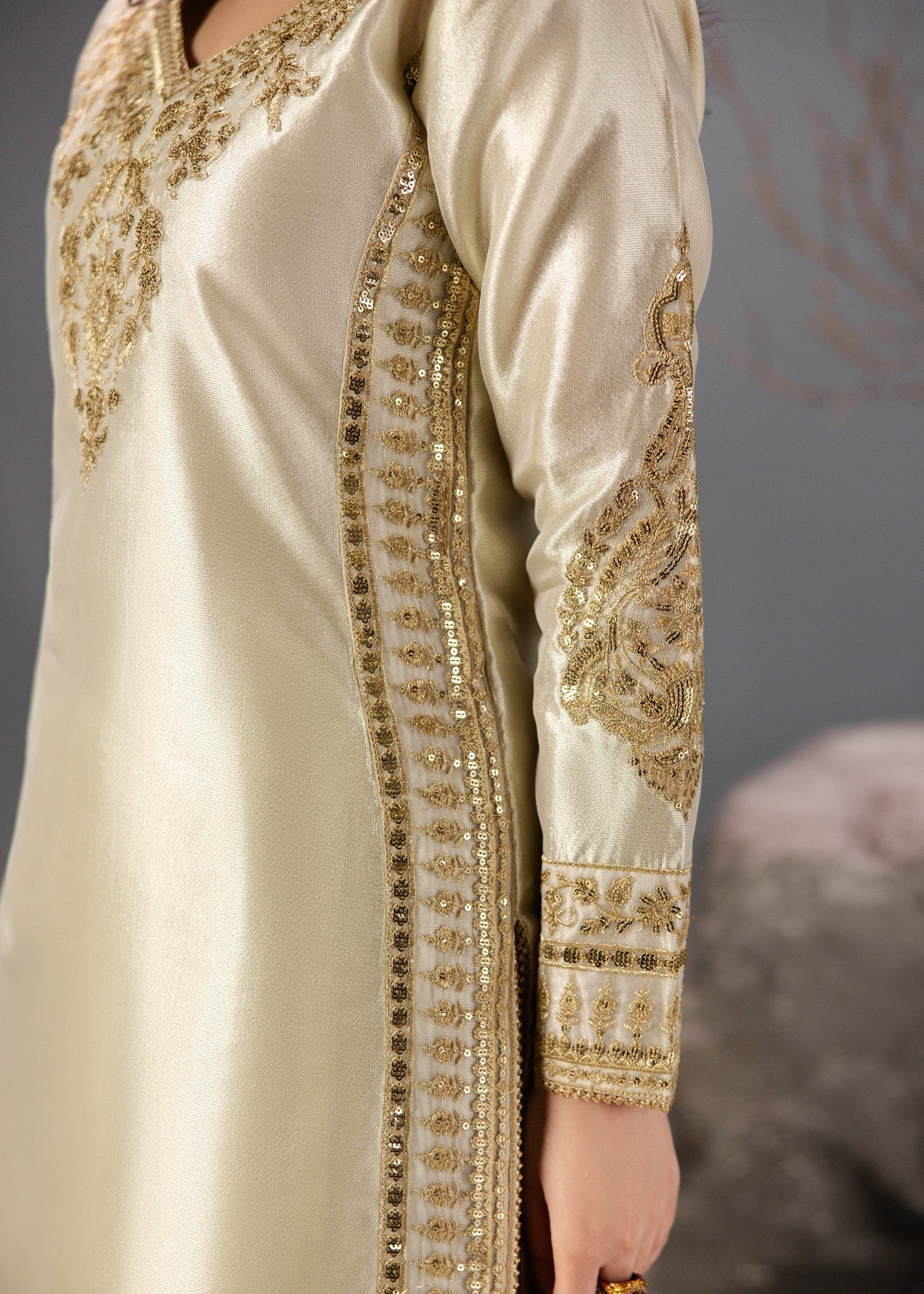 Gold Crush Sharara Suit with Organza Dupatta Online in Dubai UAE Abudhabi Ajman Sharjah