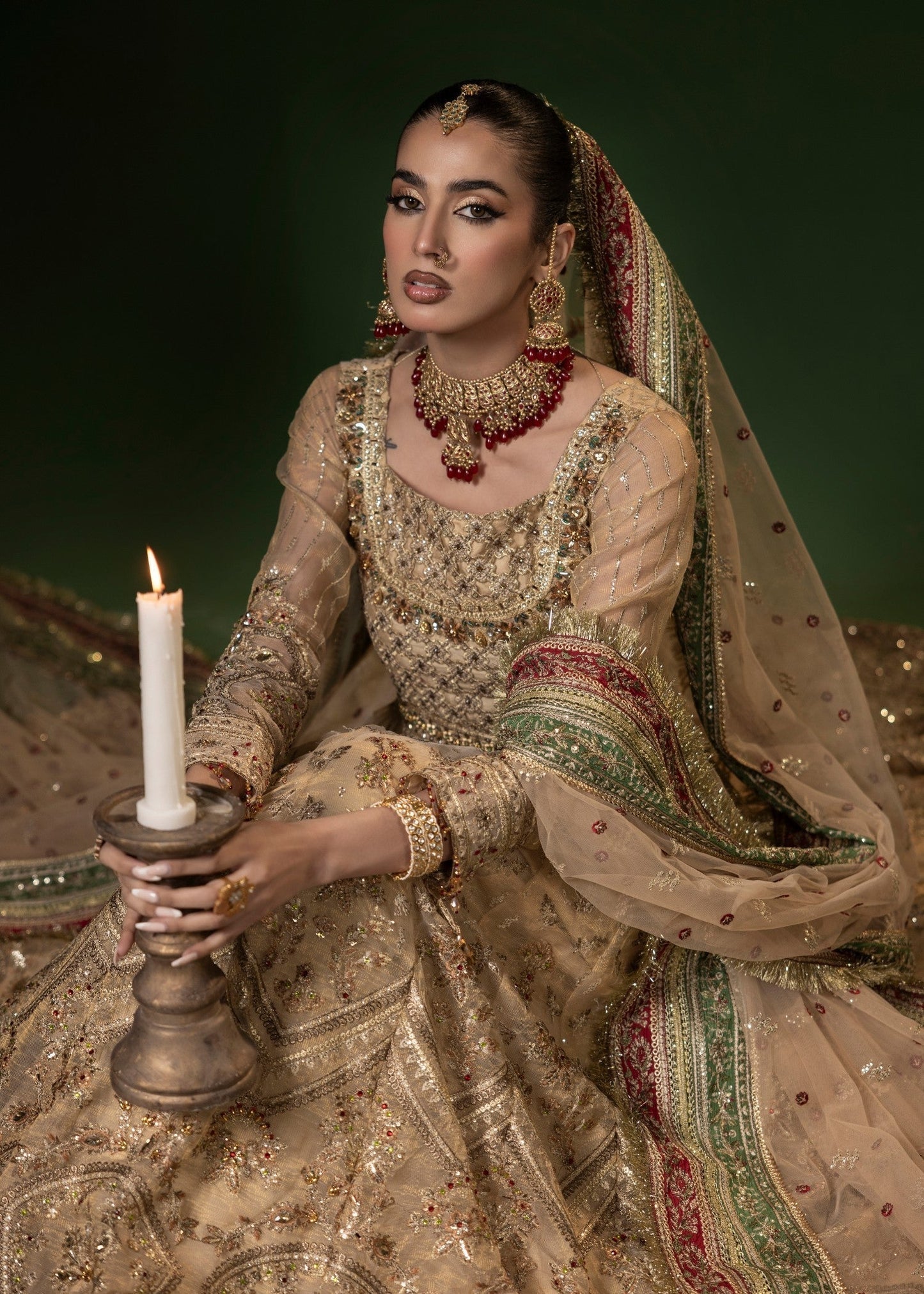 Gold Net Flared Maxi Top with Silk Trouser Online in UK USA Canada