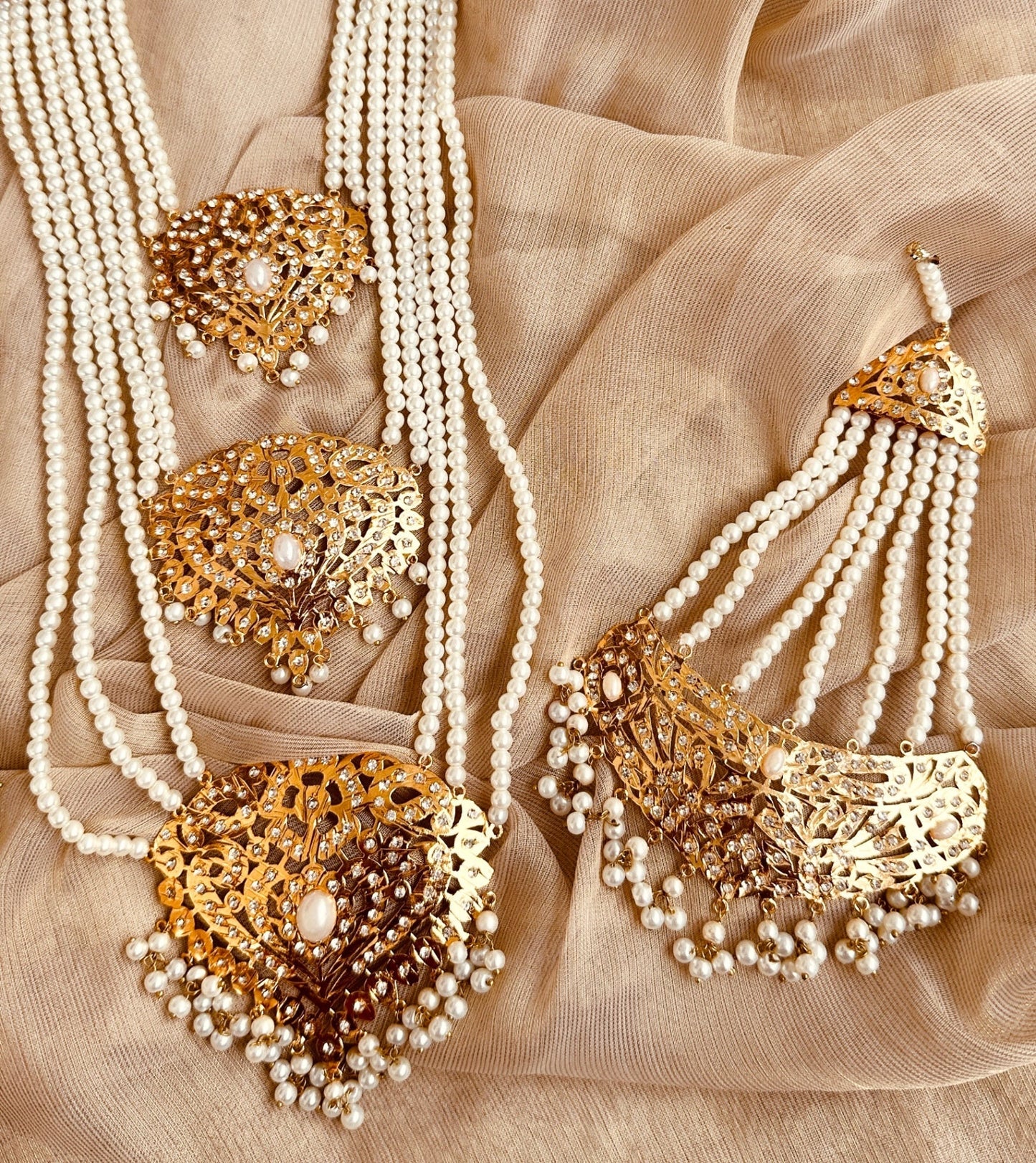 Gold Plated Pearl White Bridal Necklace Set Online in UK USA Canada