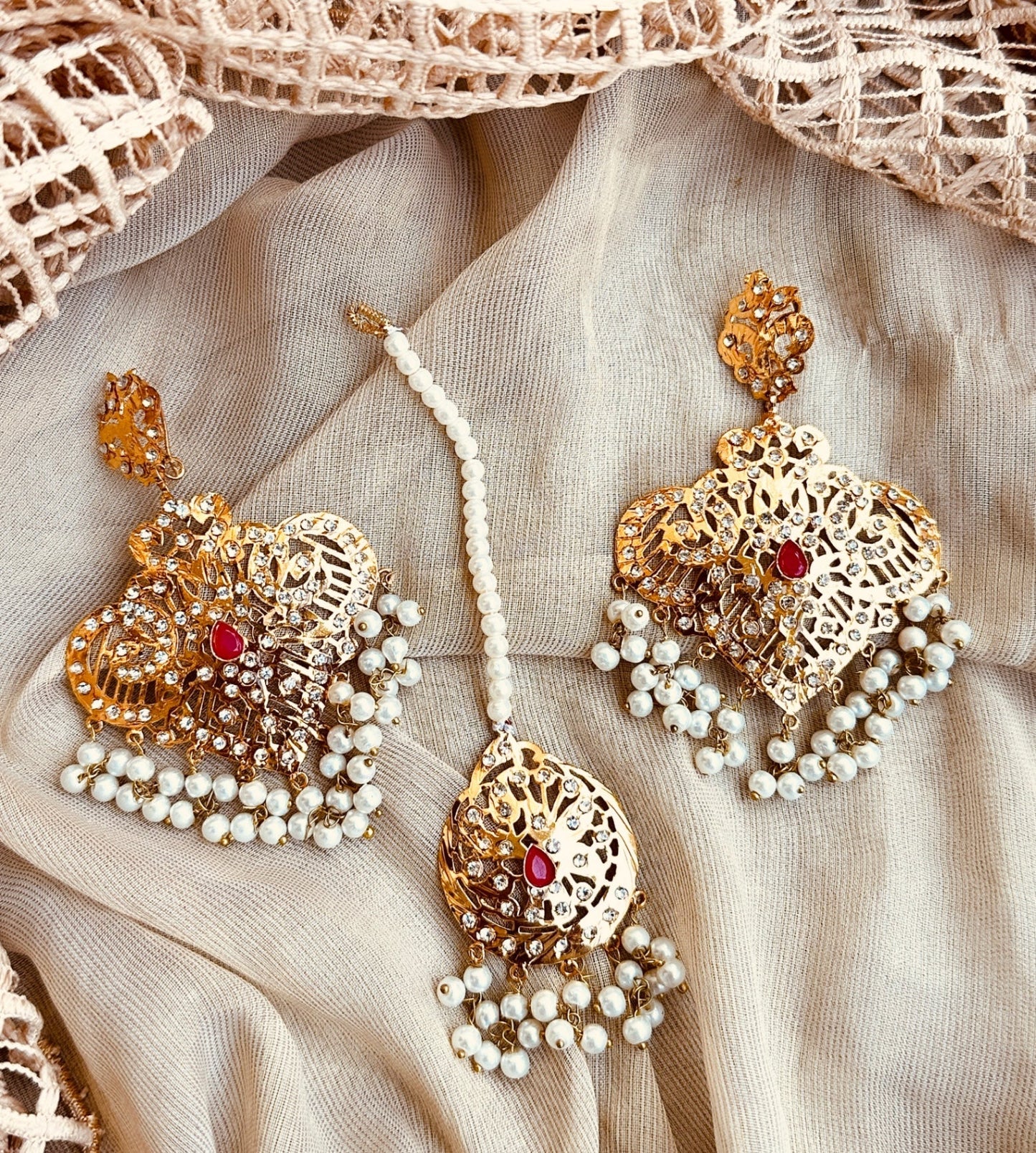 Gold Plated Ruby Red Noor Malaa Wedding Jewellery Online in UK USA Canada