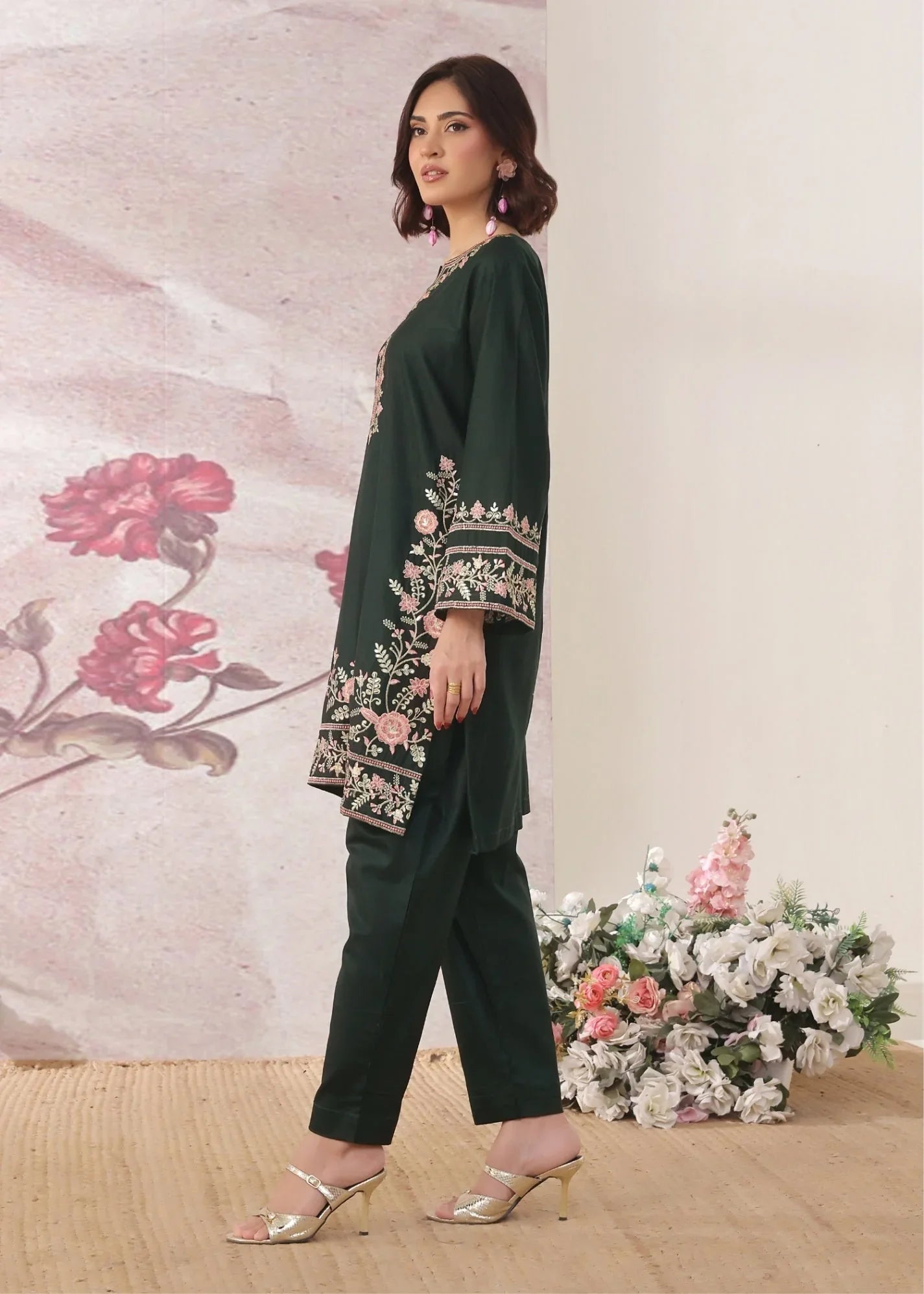 Green Embroidered Lawn Salwar Kameez Online in Sri Lanka India Australia