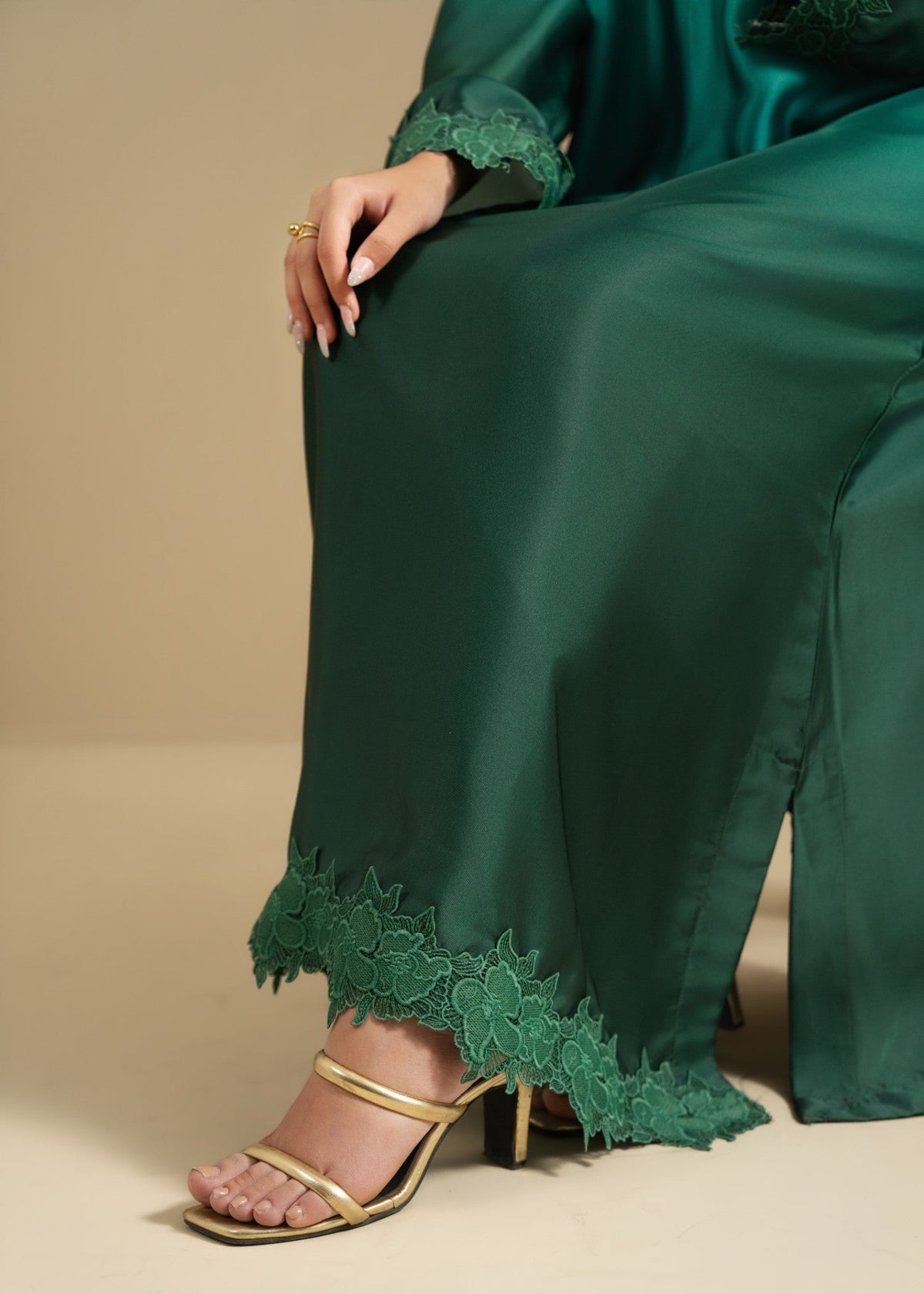 Green Silk Partywear Kaftan Online in UK USA Canada
