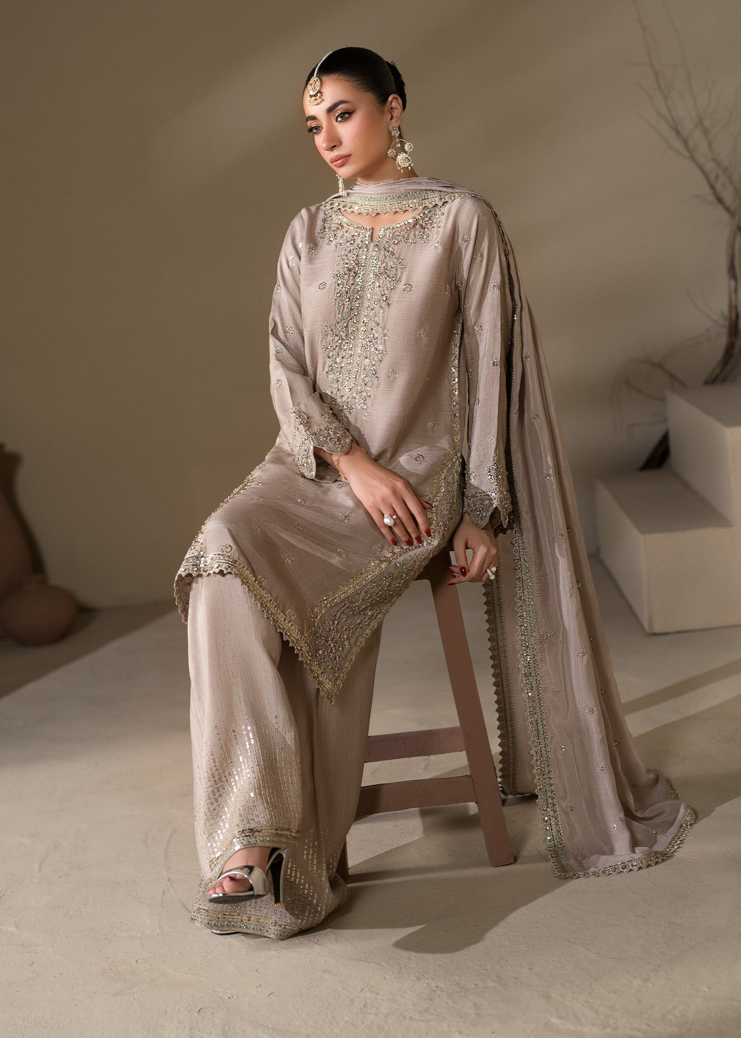 Grey Raw Silk Festive Wear Shalwar Kameez Online in Dubai UAE Abudhabi Ajman Sharjah