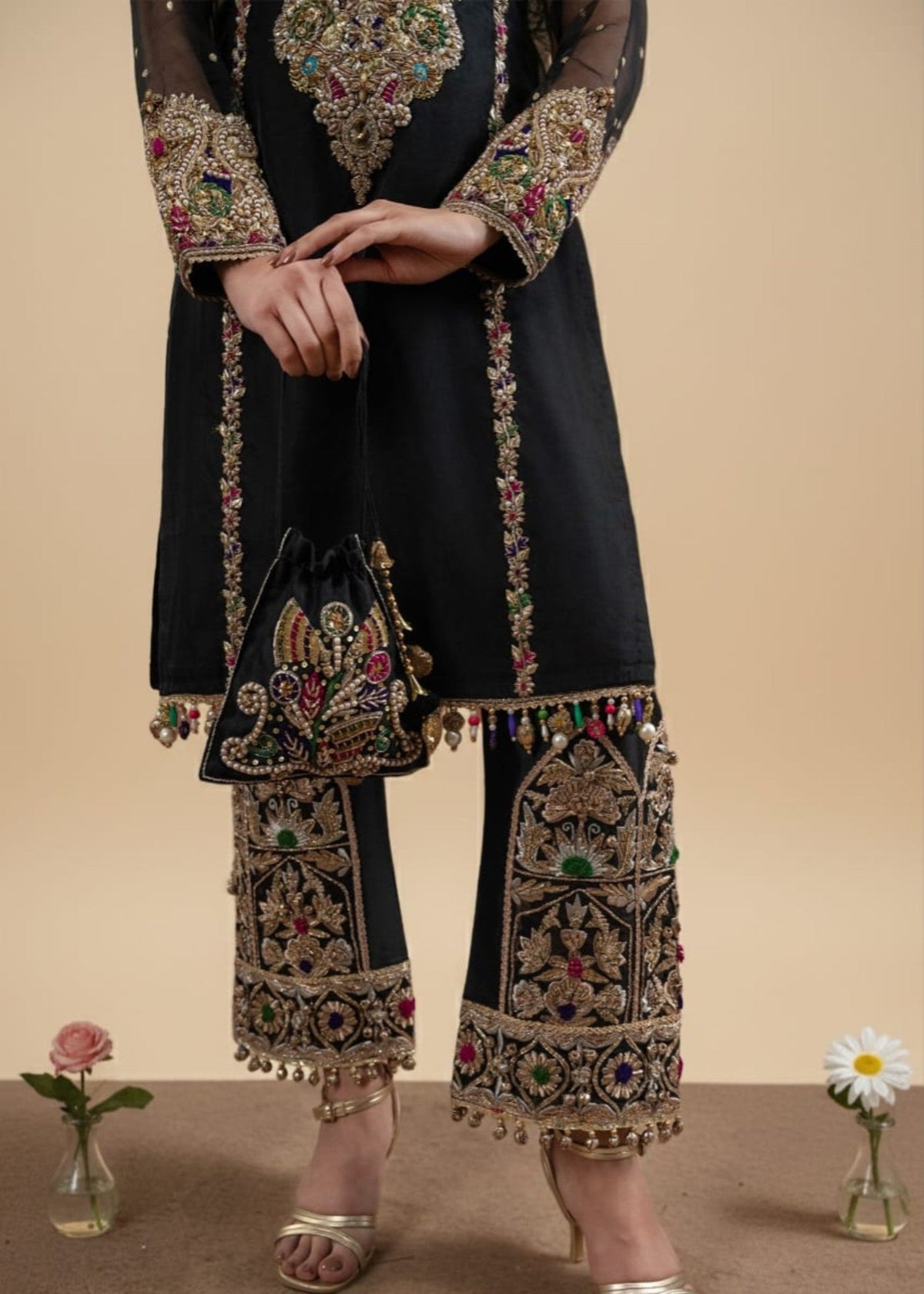 Hand Embroidered Black Organza Festive Pakistani Outfit Online in Sri Lanka India Australia