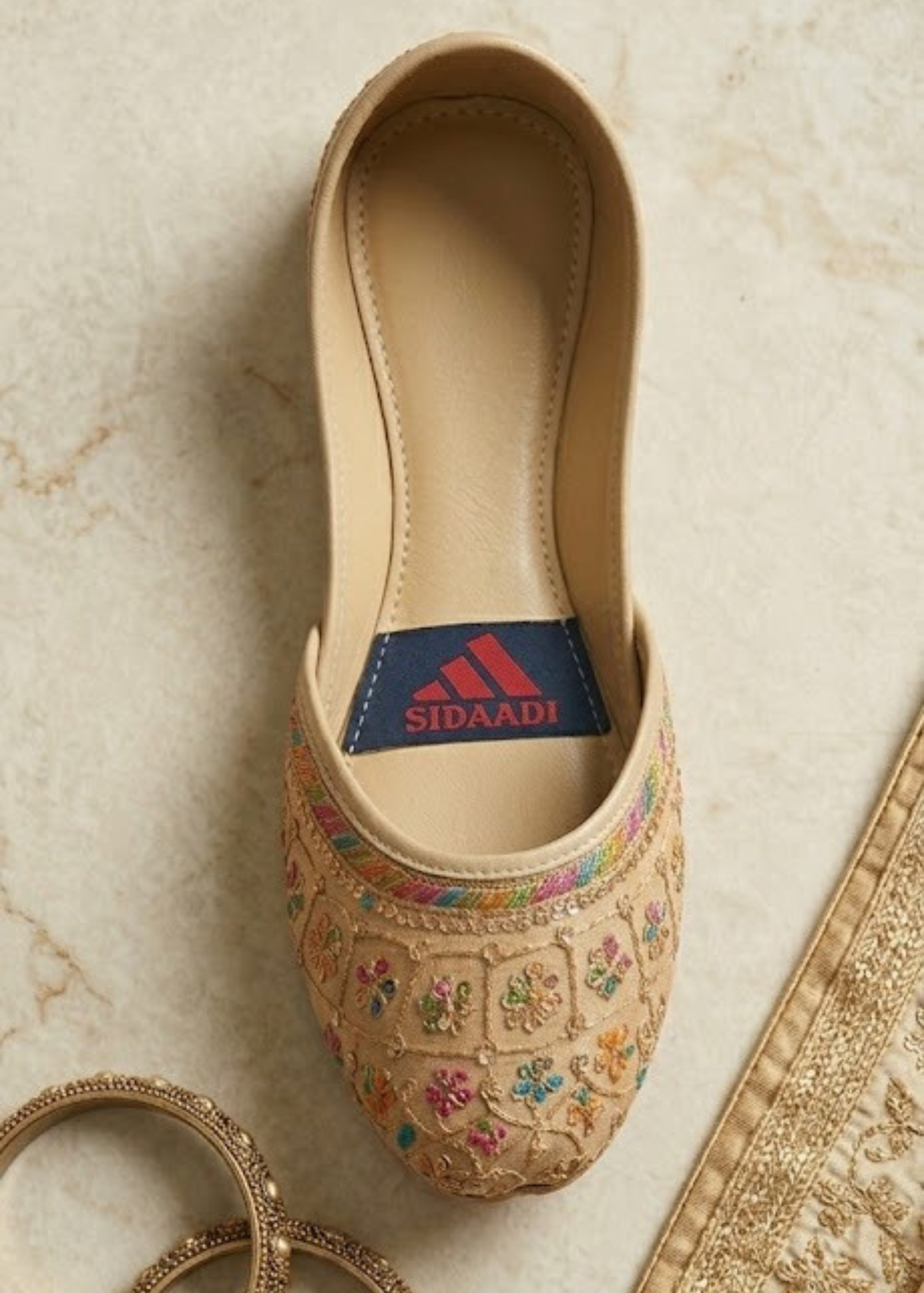 Handcrafted Beige Floral Khussa for Women Online in UK USA Canada