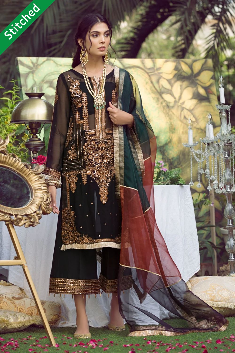 Buy Black Salwar Suit with Handmade Details Online in Dubai