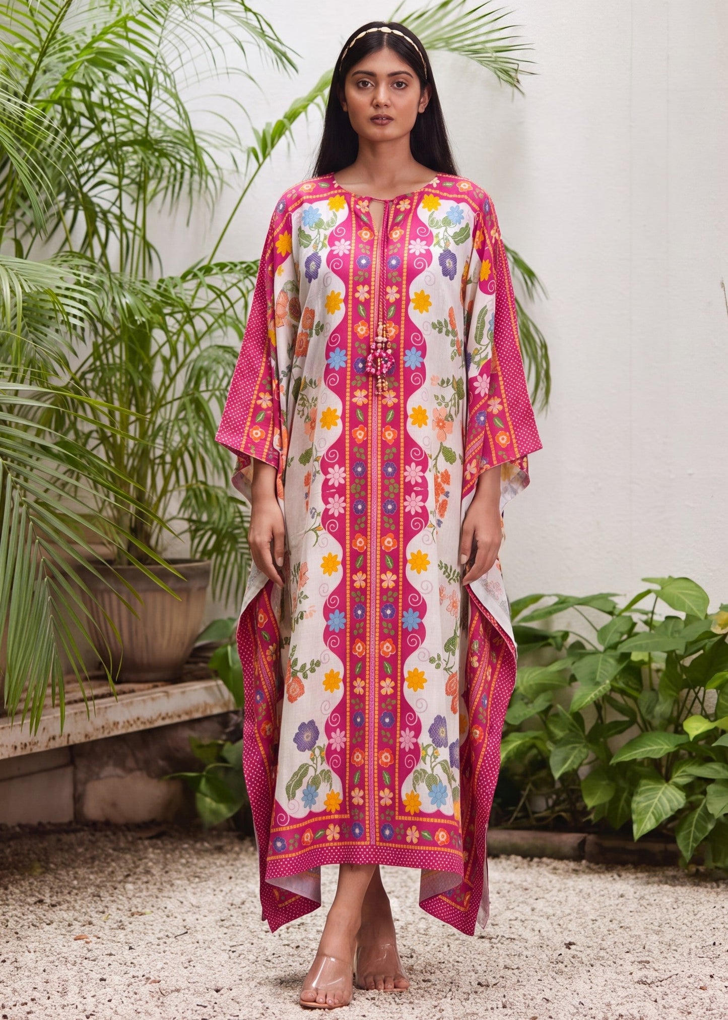 Hot Pink Red Textured Lawn Kaftan Online in Dubai UAE Abudhabi Ajman Sharjah