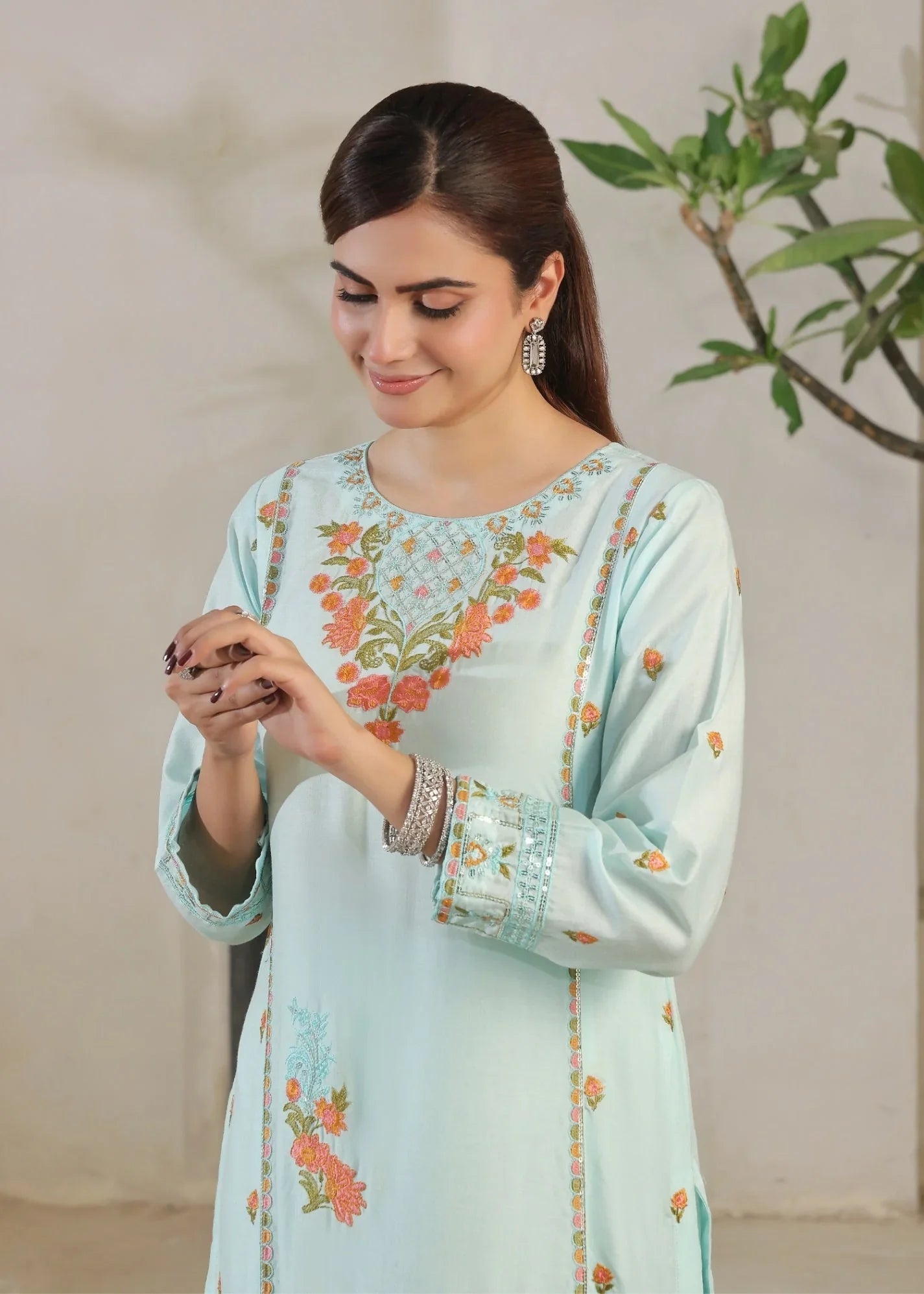 Ice Blue Embroidered Lawn Party Wear Suit Online in Dubai UAE Abudhabi Ajman Sharjah