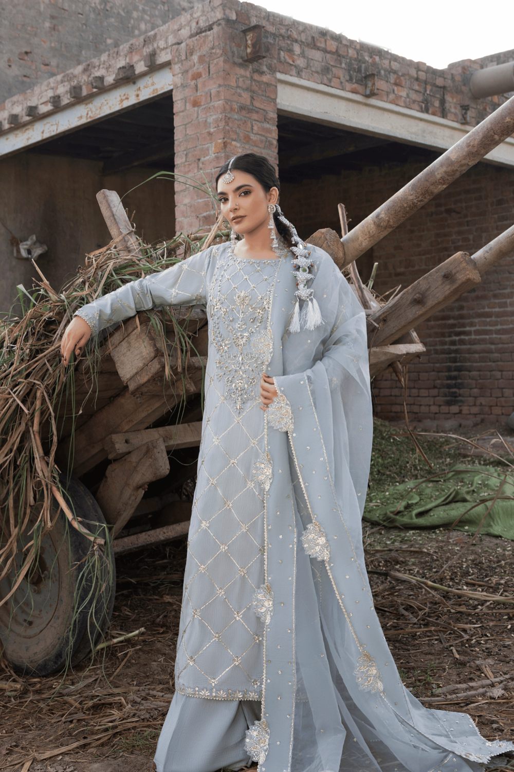 Ice Blue Embroidered Raw Silk Pakistani Suit Online in Dubai UAE Abudhabi Ajman Sharjah