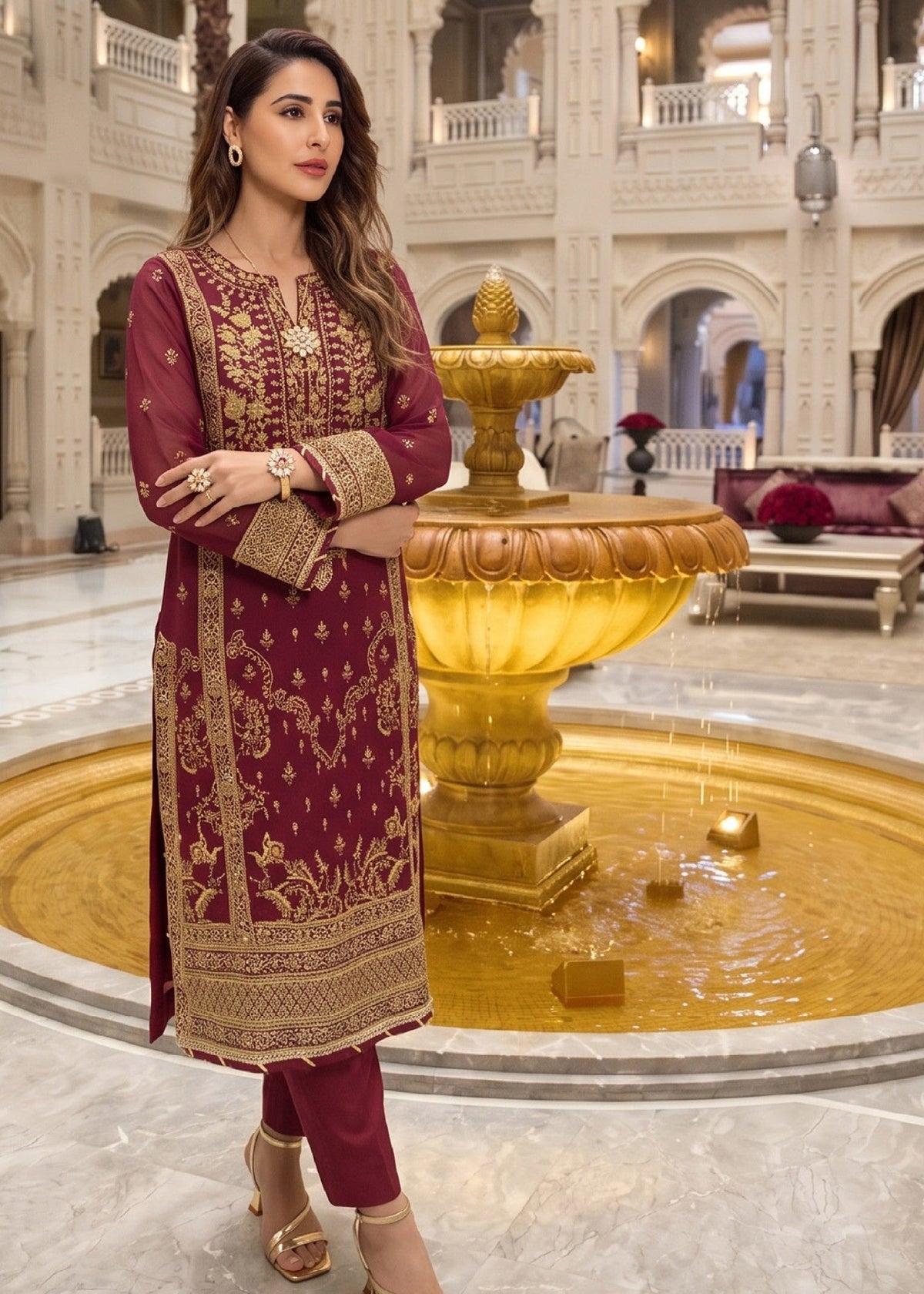 Ladies Embroidered Red Shalwar Kameez Online in UK USA Canada