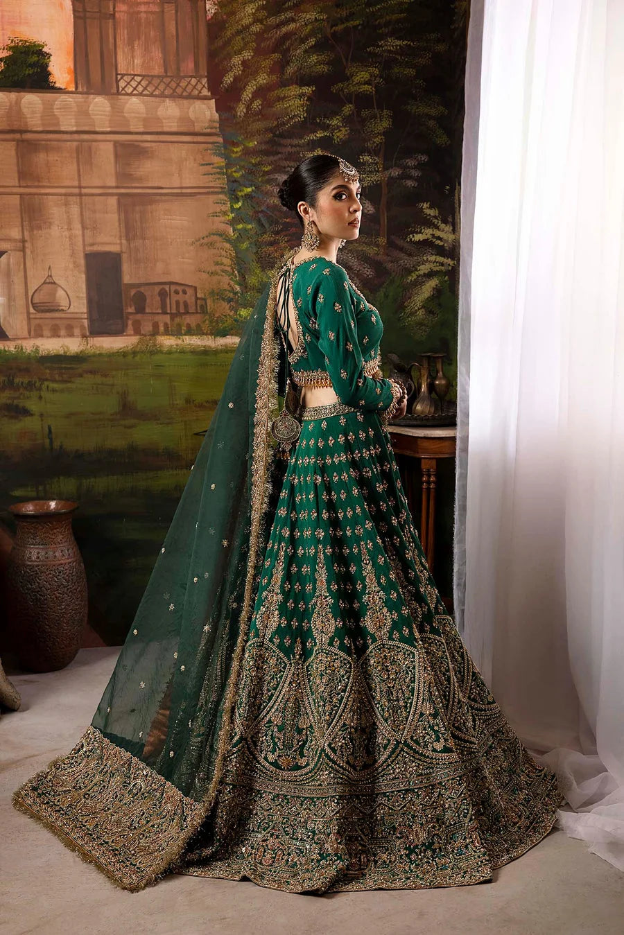 Indian Bridal Lehenga in Bottle Green Silk Online in UK USA Canada
