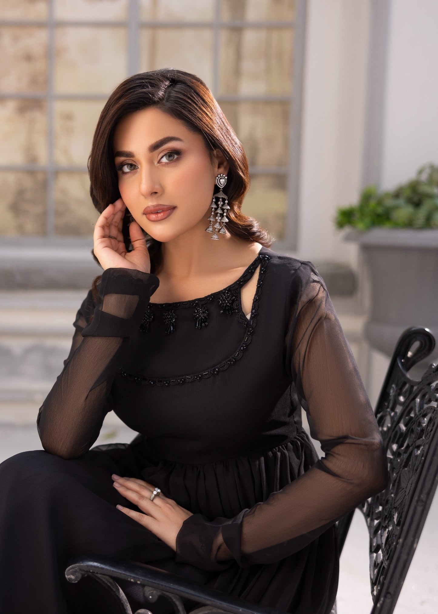Ladies Black Chiffon Festive Suit Online in UK USA Canada