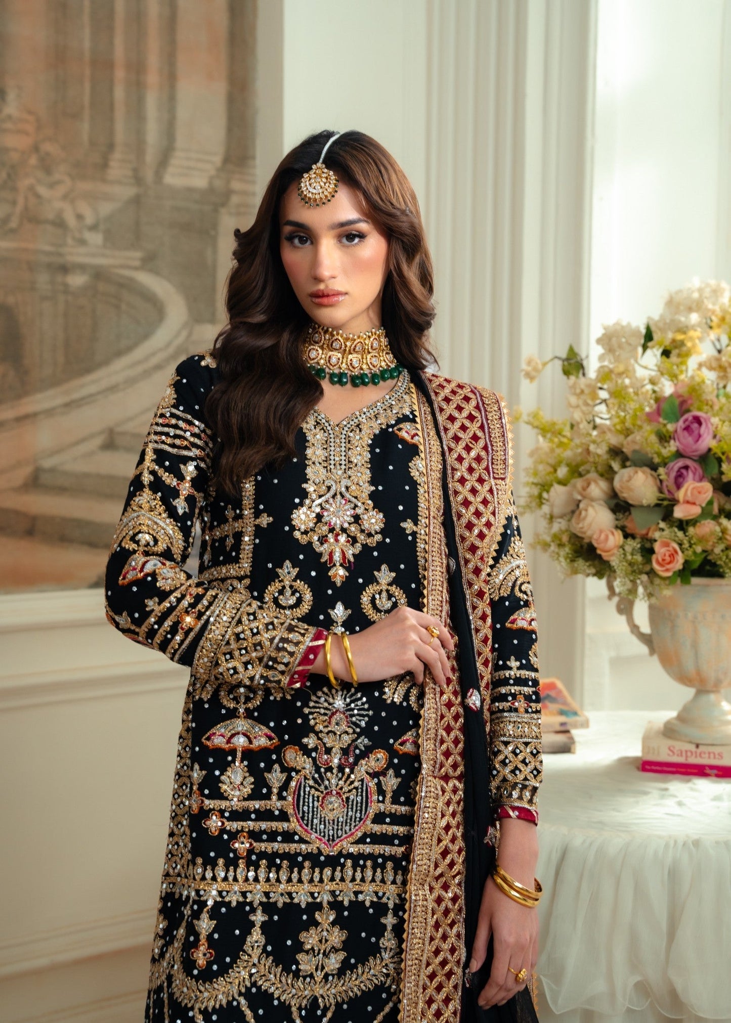 Ladies Black Chiffon Gharara Dress Online in UK USA Canada