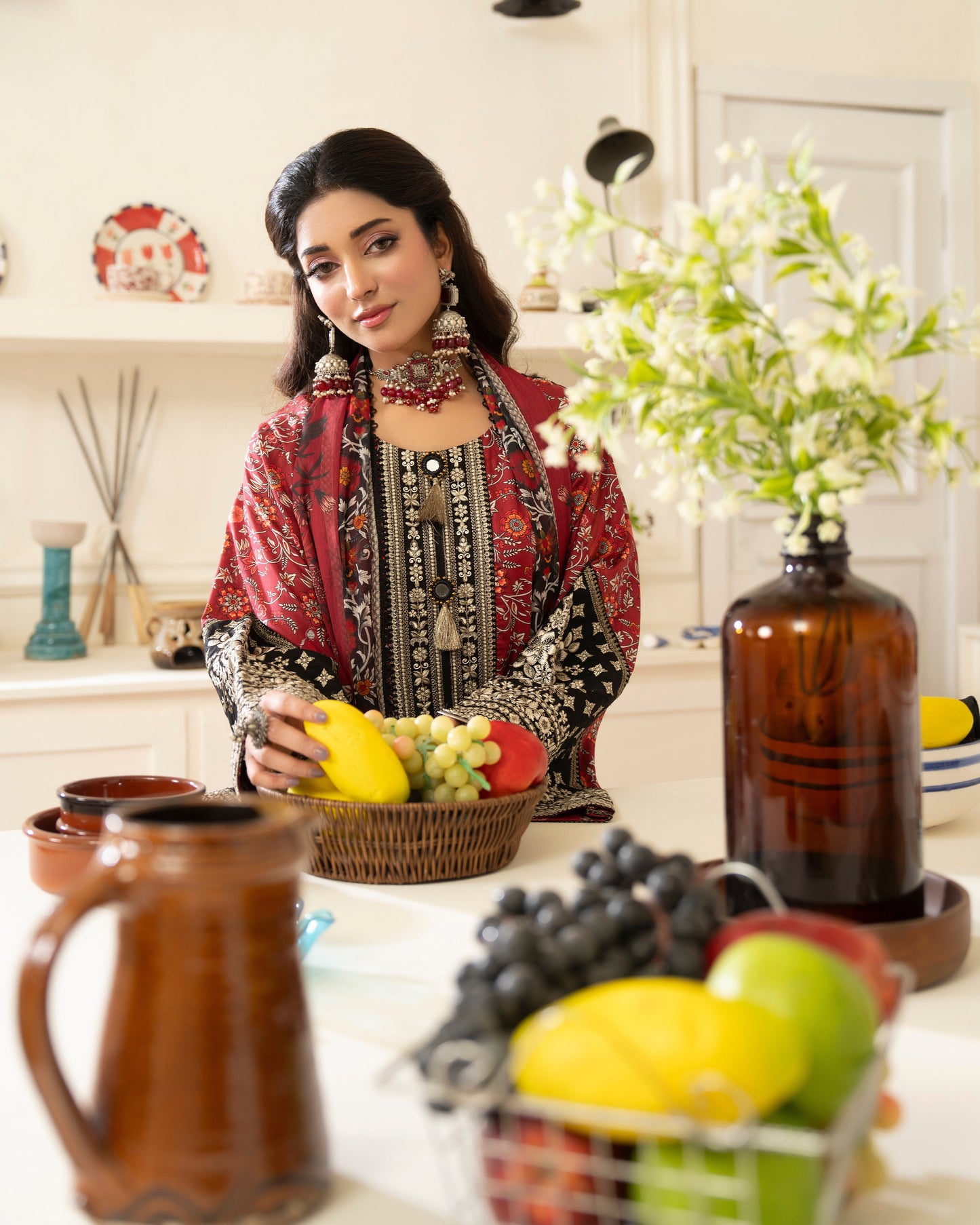 Ladies Crimson Embroidered Lawn Salwar Kameez Online in Dubai UAE Abudhabi Ajman Sharjah