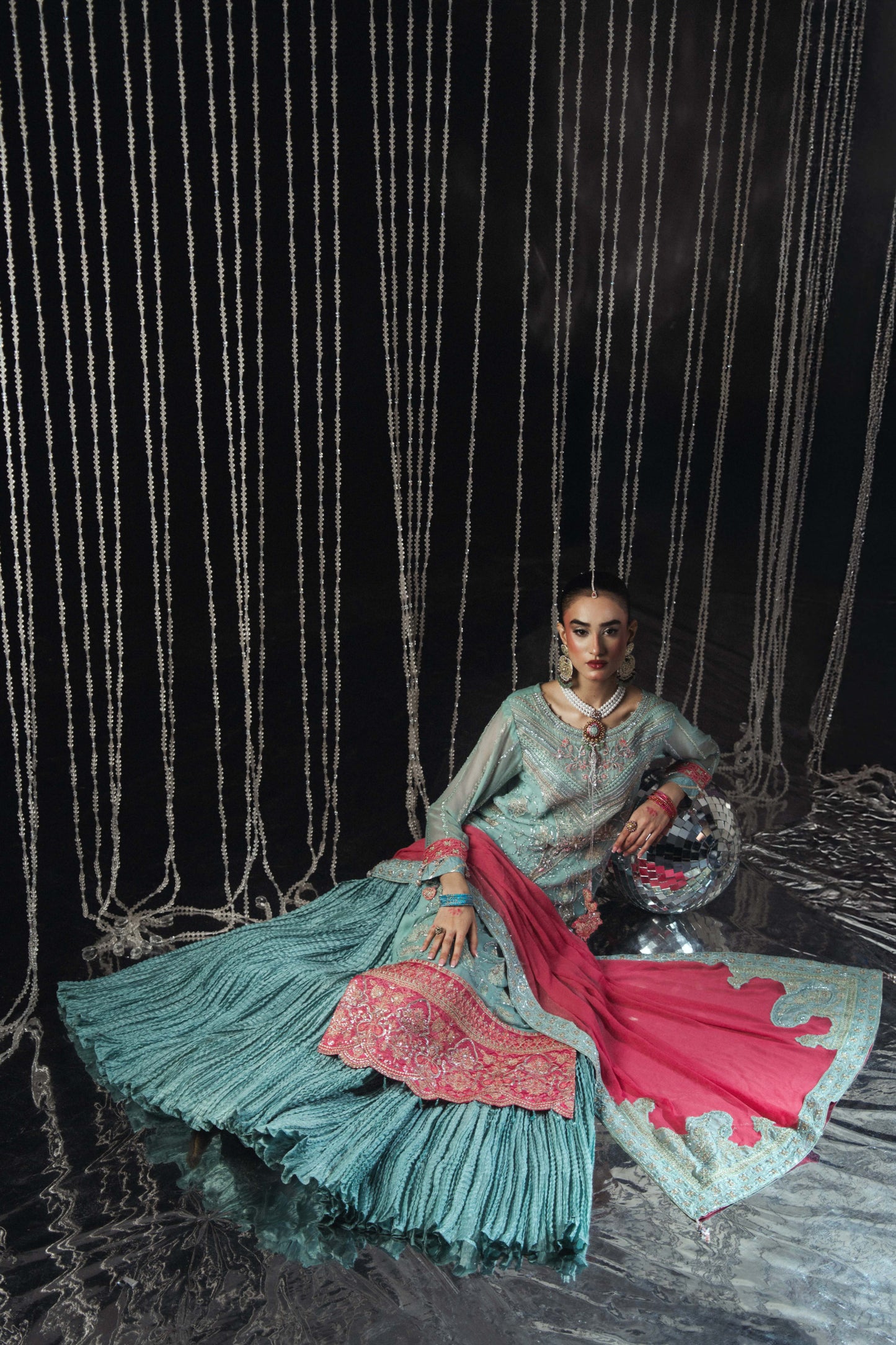 Ladies Embellished Ice Blue Sharara Gharara Online in UK USA Canada