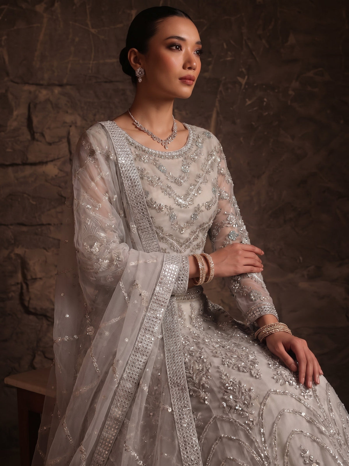 Ladies Embellished Silver Organza Sharara Lehenga Online in UK USA Canada
