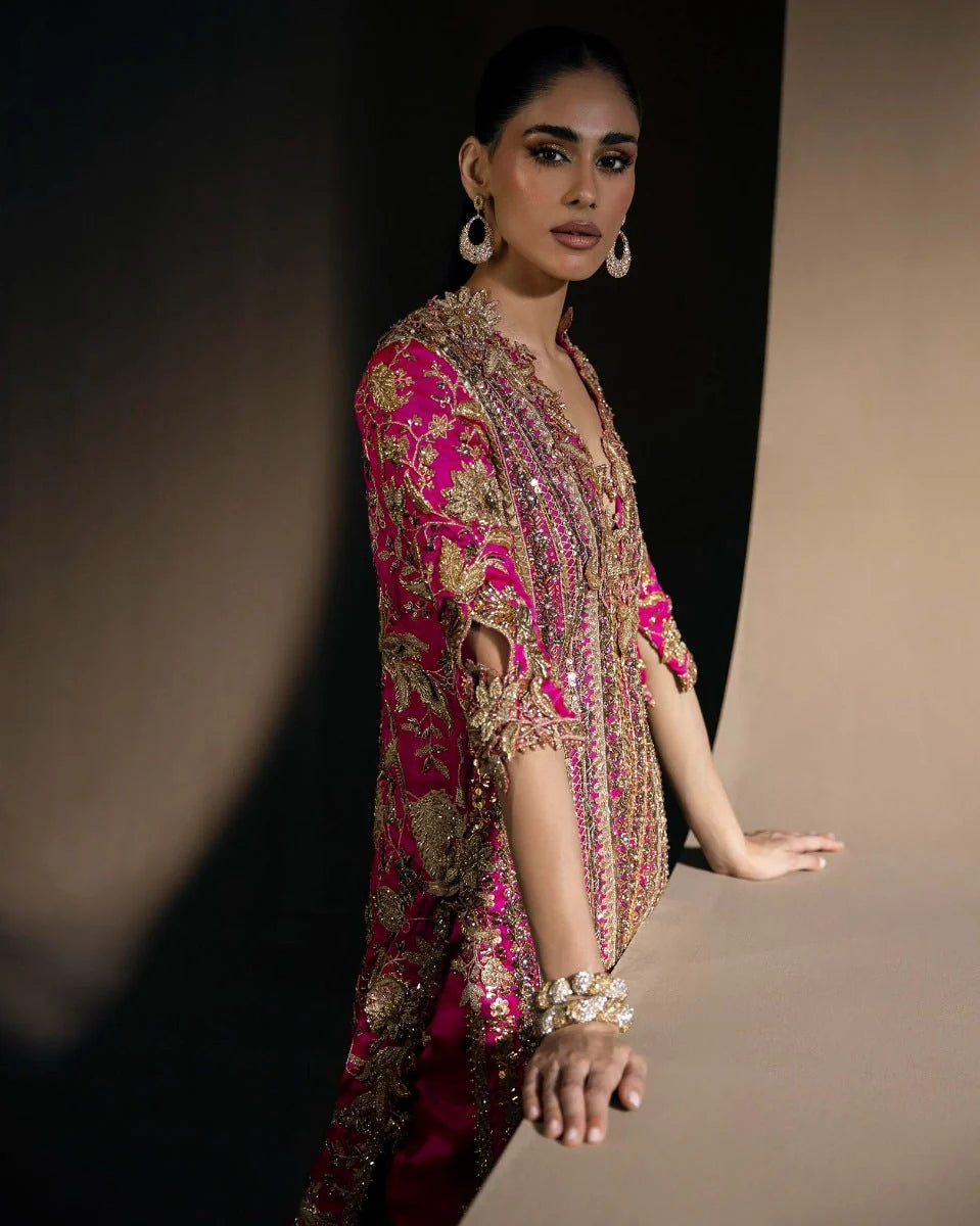 Ladies Embroidered Shocking Pink Indian Silk Shalwar Kameez Online in UK USA Canada