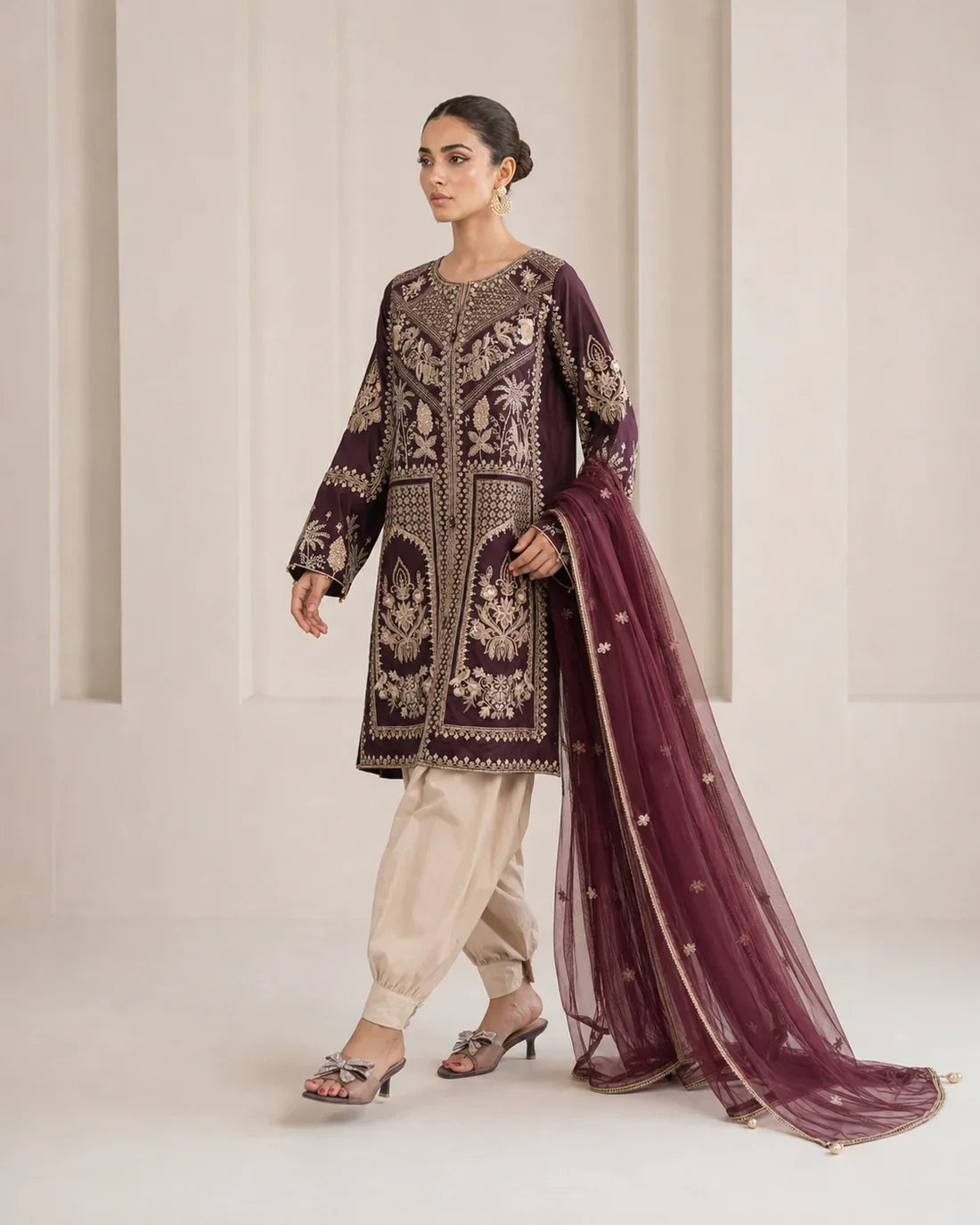Ladies Embroidered Viscose Shalwar Kameez with Net Dupatta Online in UK USA Canada