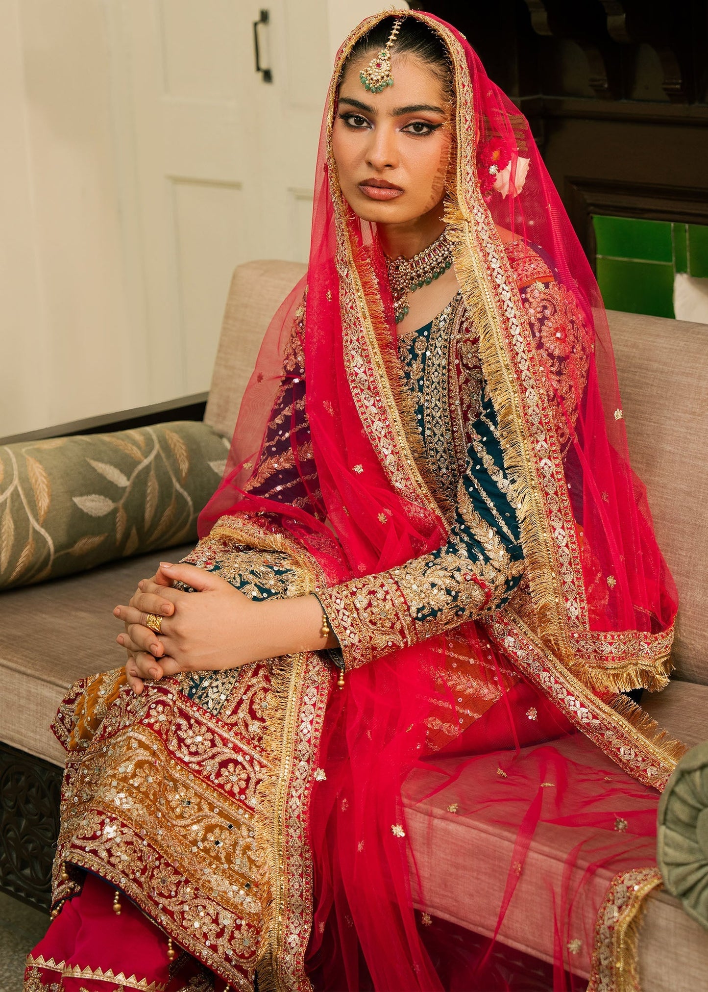 Ladies Hot Pink Chiffon Gharara Suit Online in UK USA Canada
