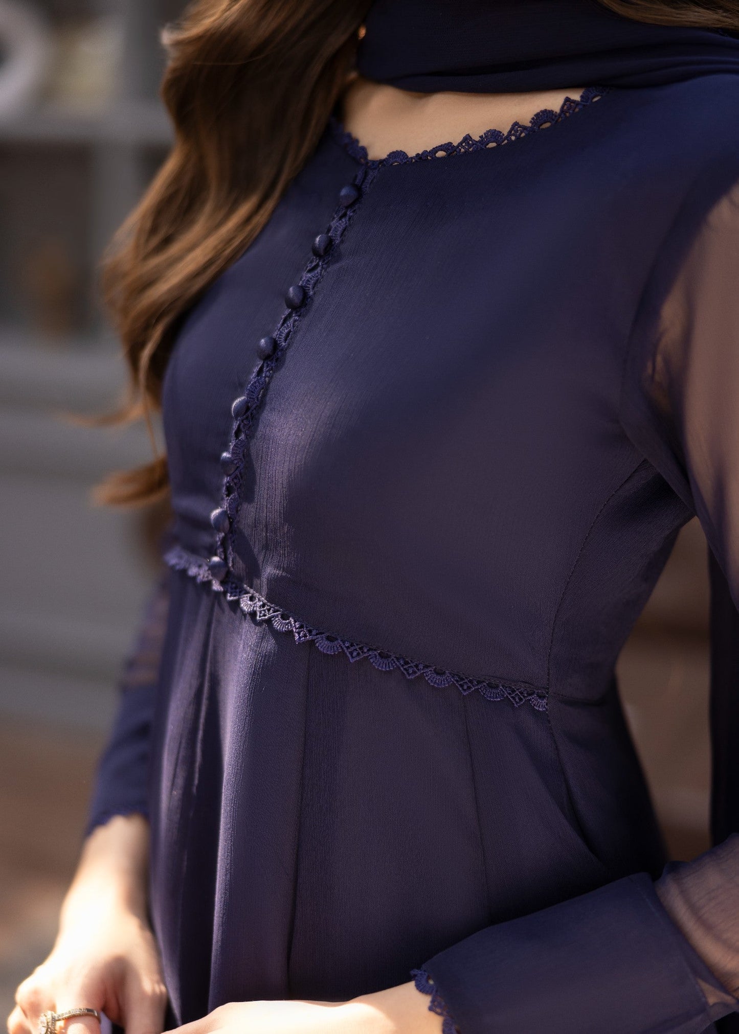 Ladies Navy Blue Chiffon Party Wear Suit Online in UK USA Canada