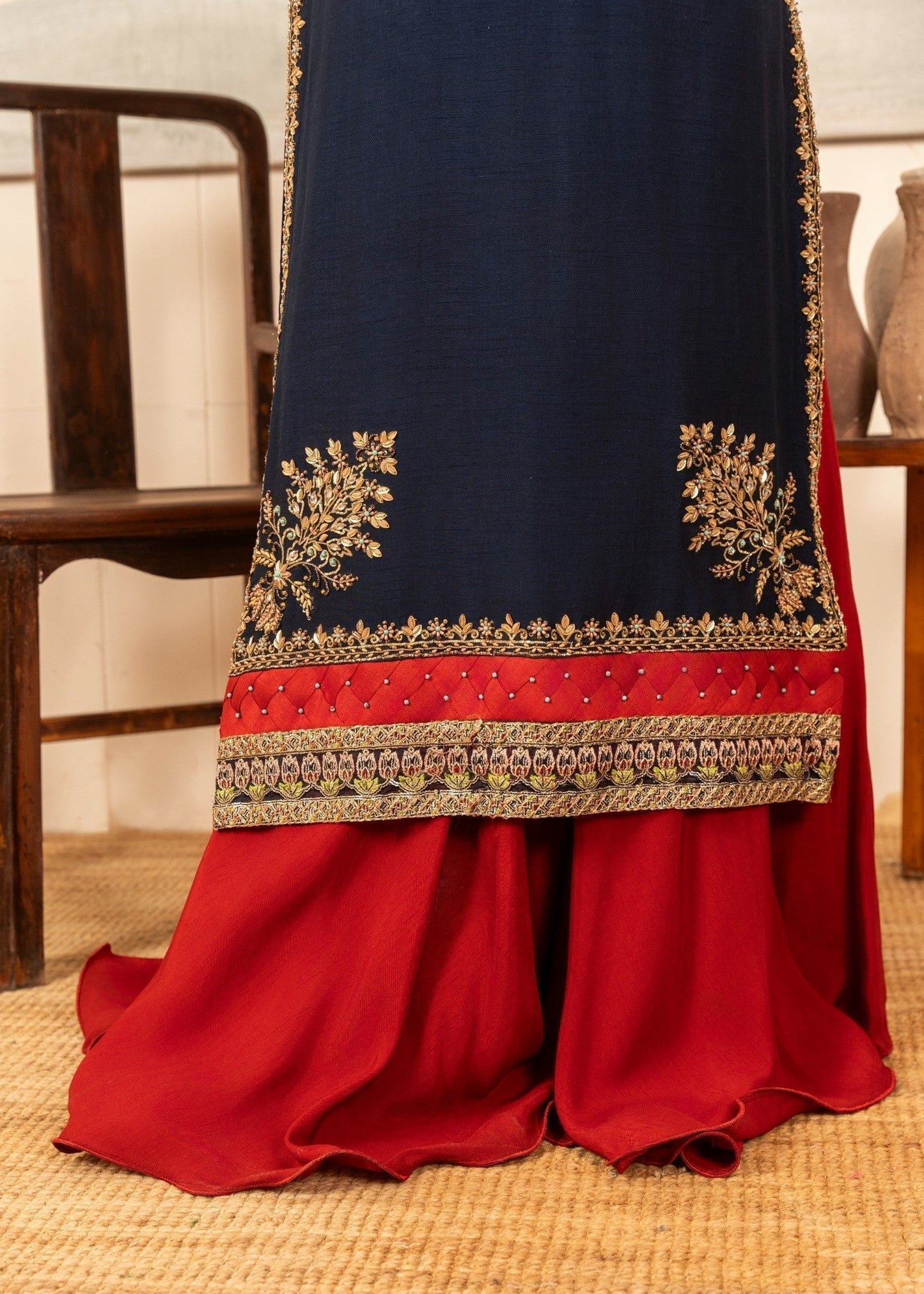 Ladies Navy Blue Festive Sharara Suit Online in UK USA Canada