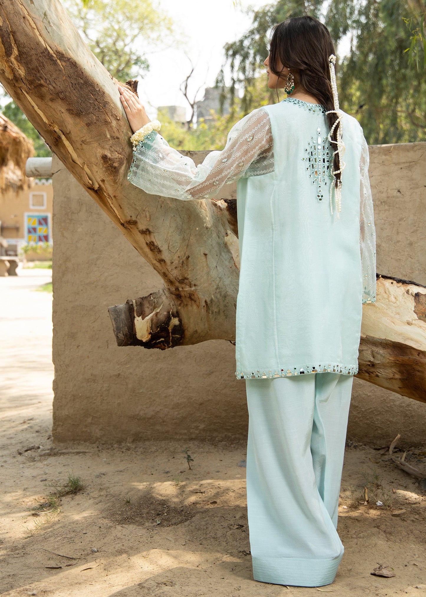 Ladies Organza Embroidered Suit with Raw Silk Bottom Online in UK USA Canada