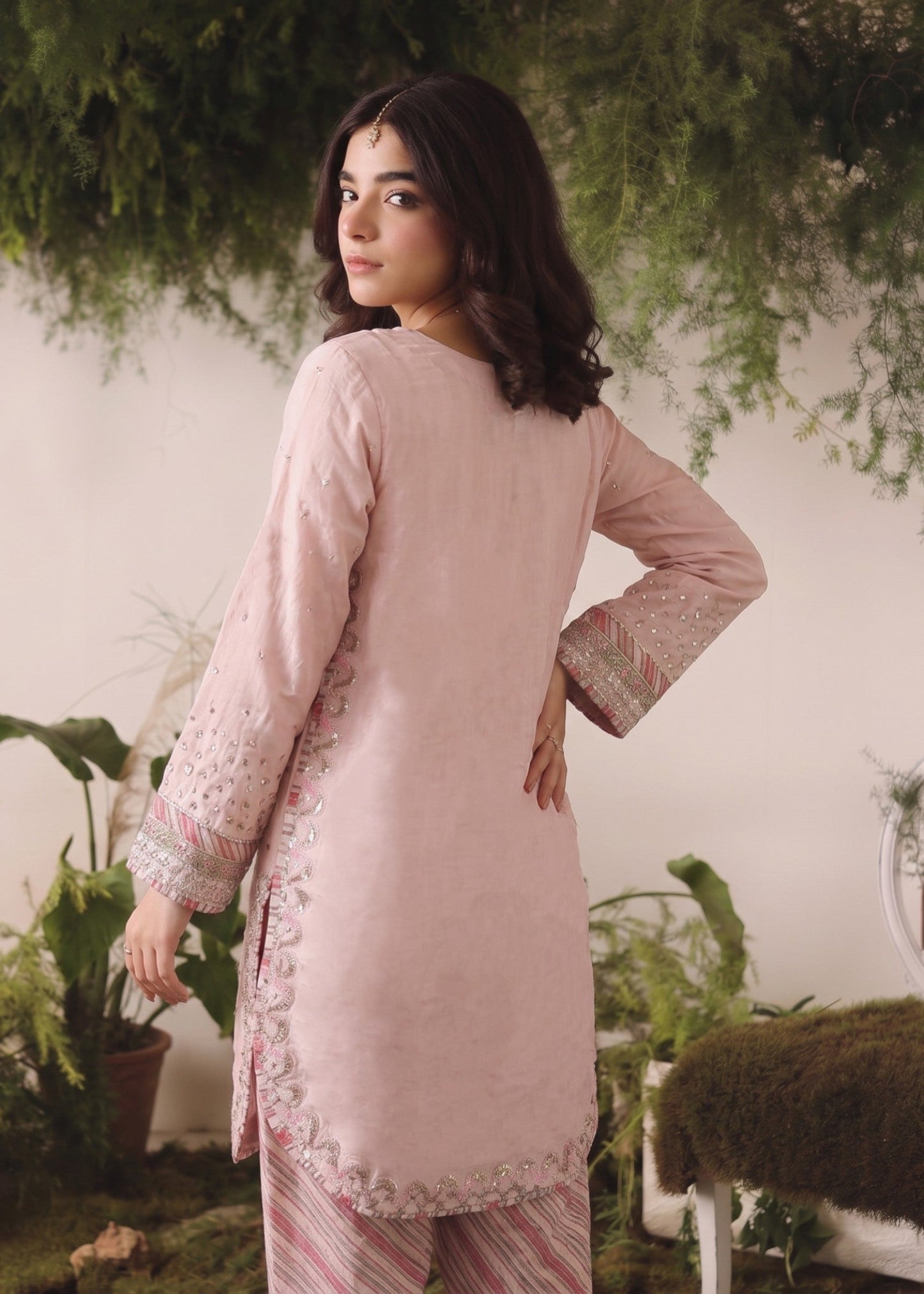 Ladies Pink Embroidered Raw Silk Partywear Suit Online in UK USA Canada