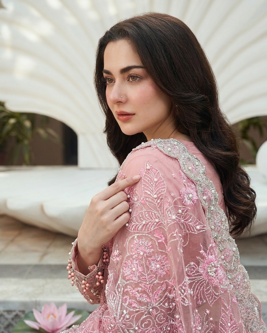 Ladies Pink Net Saree Set Online in UK USA Canada