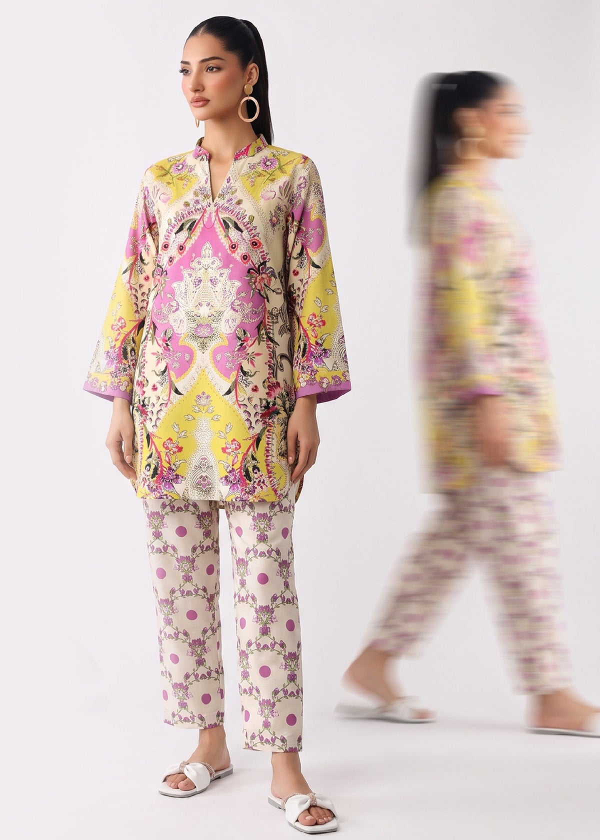 Ladies Printed Slub Lawn Kurta Set Online in UK USA Canada