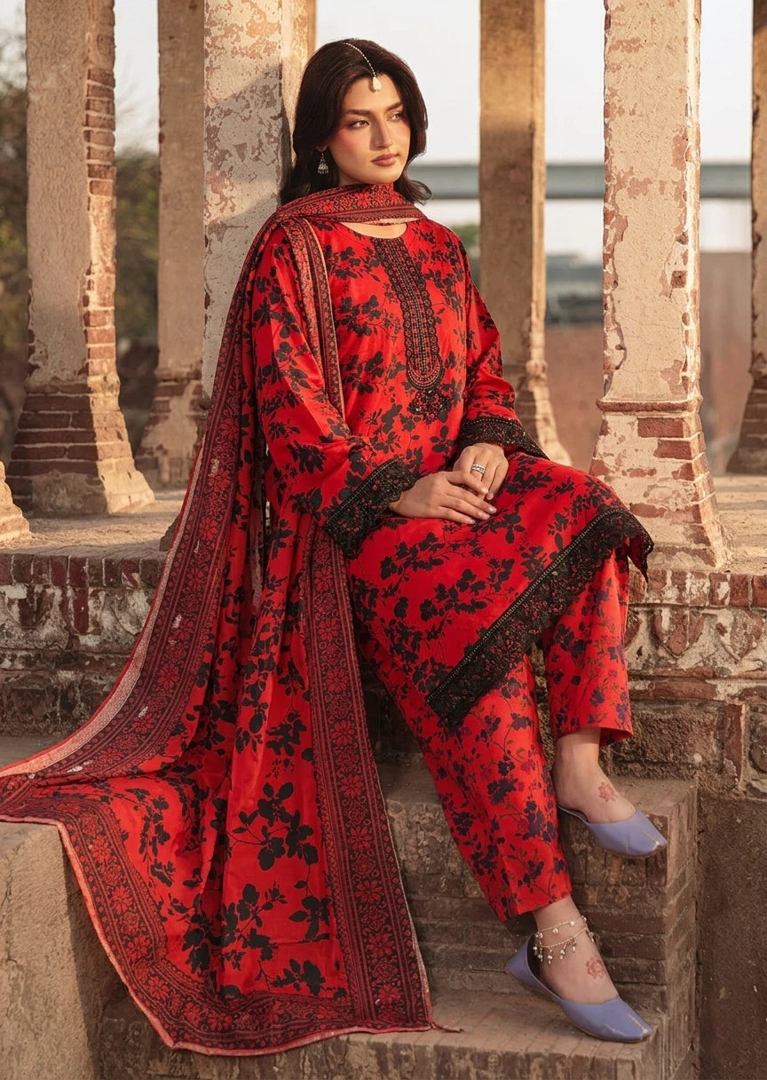 Ladies Red Embroidered Straight Kurta Churidar Online in UK USA Canada