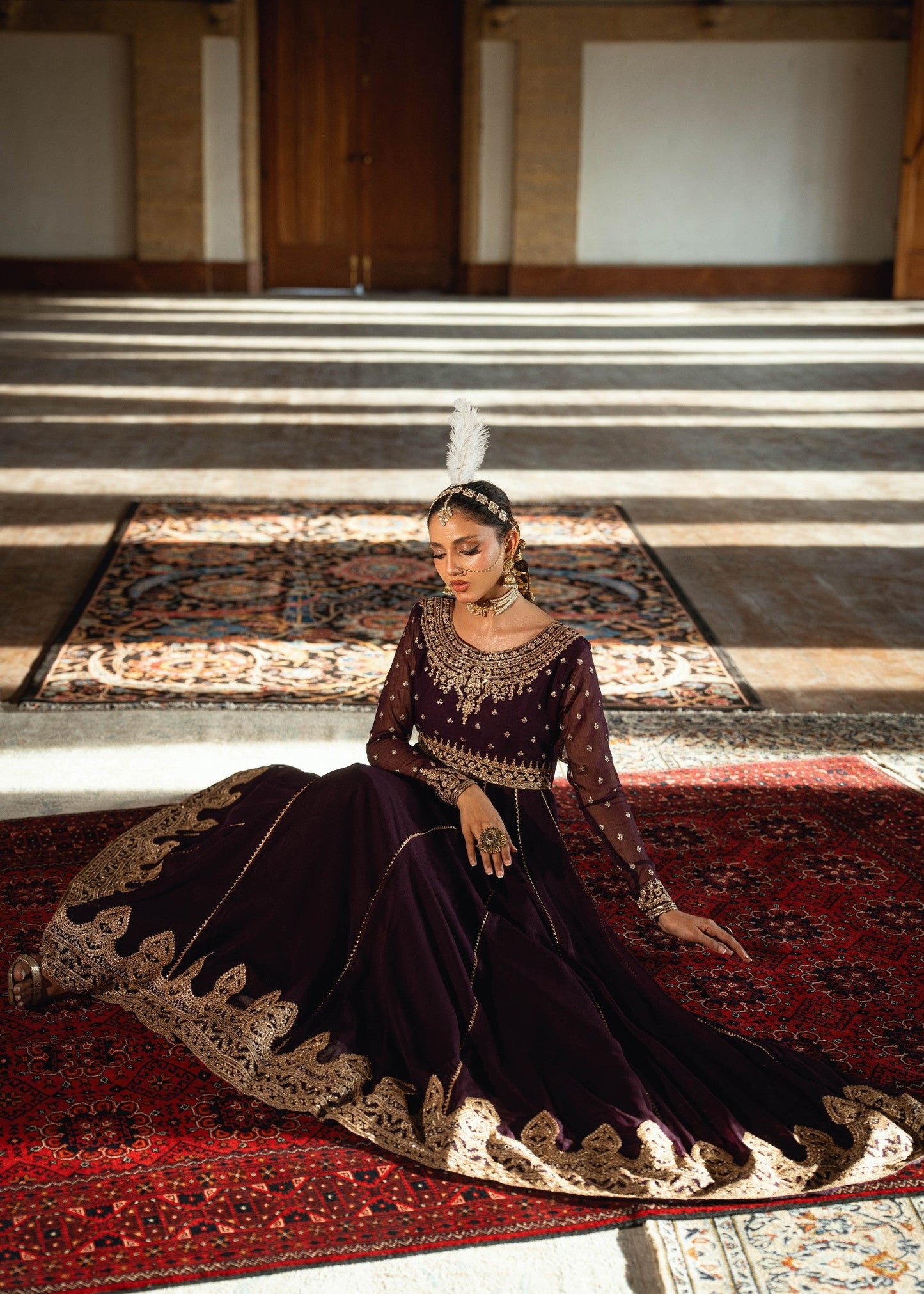Ladies Wine Chiffon Party Wear Embroidered Maxi Online in UK USA Canada