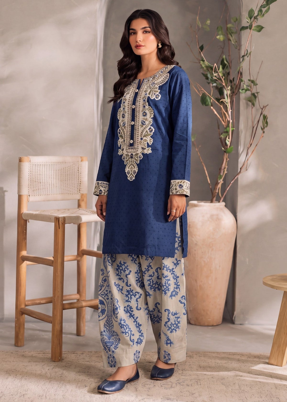 Ladies Winter Wear Embroidered Khaddar Kurta Set Online in Dubai UAE Abudhabi Ajman Sharjah