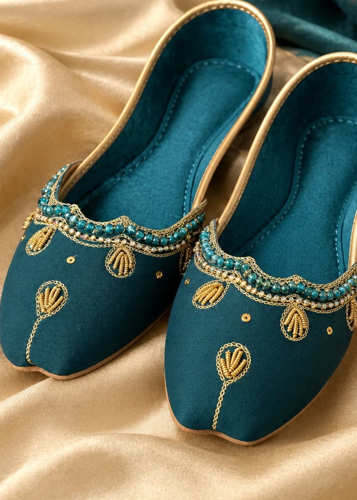 Ladies Yale Blue Silk Khussa Shoes Online in UK USA Canada