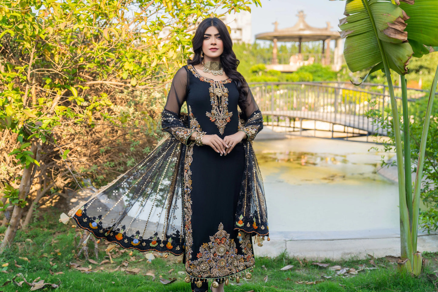 Black Readymade Pure Chiffon Suit