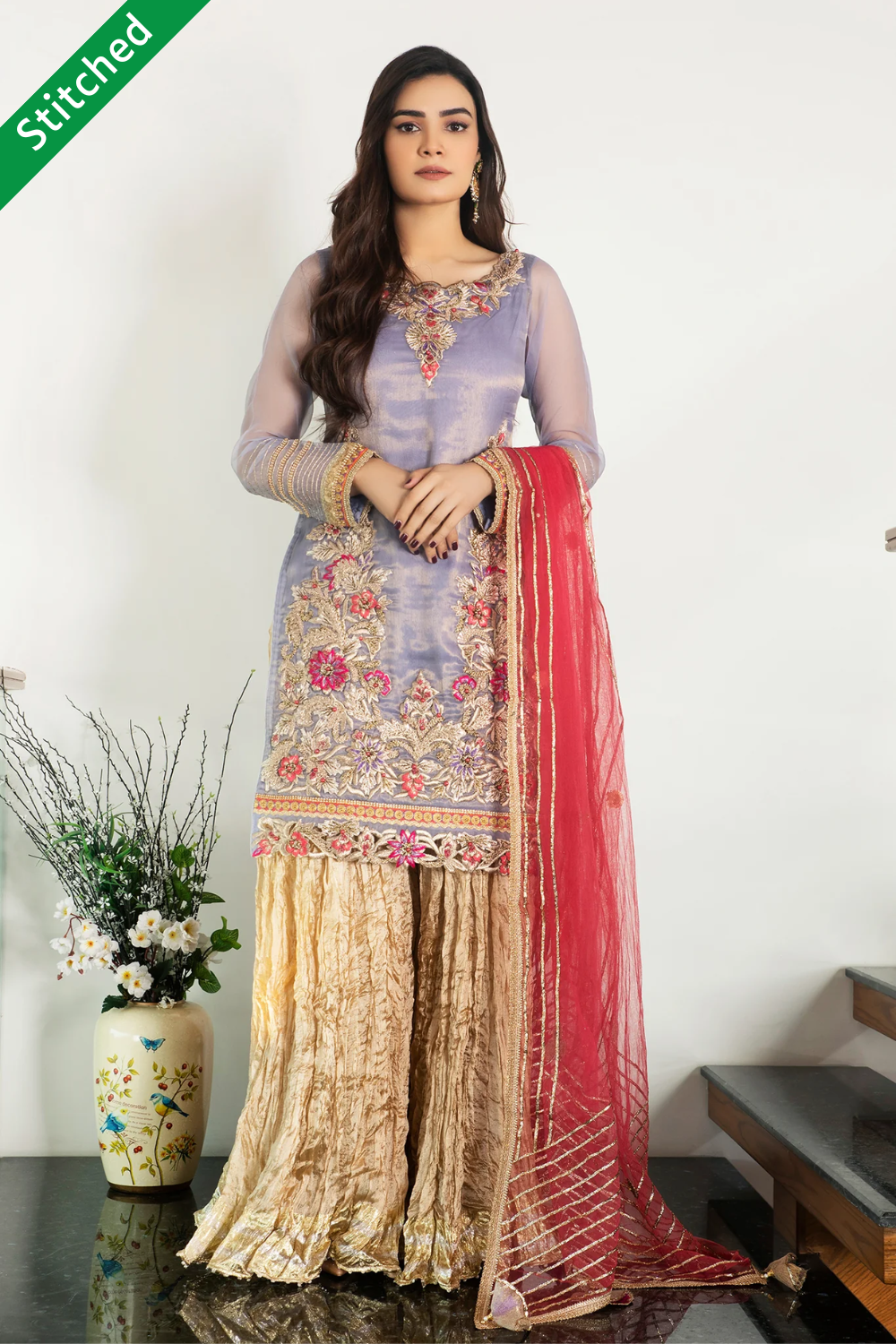 Lavender Readymade Pure Maysuri Sharara