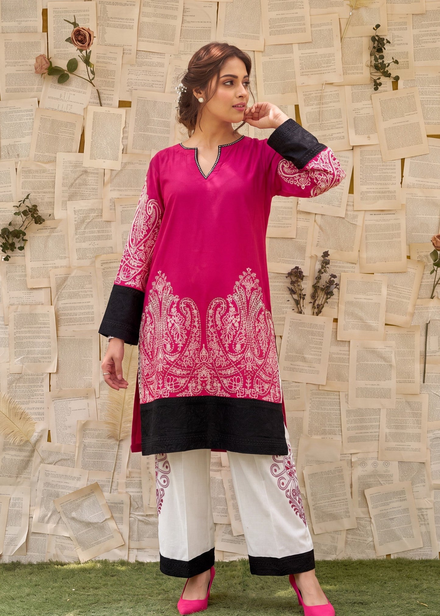 Lawn Embroidered Hot Pink Salwar Kameez Online in KSA Riyadh Saudi Arabia Oman Bahrain Qatar