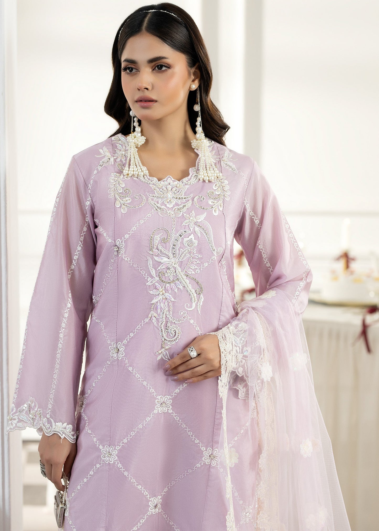 Lilac Silk Embellished Straight Kurta Online in Sri Lanka India Australia