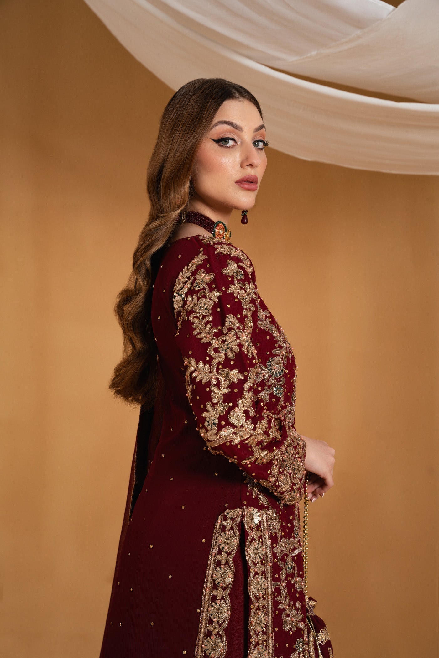 Maroon Chiffon Embroidered Designer Salwar Kameez Online in Dubai DXB UAE Abudhabi Meena Bazaar