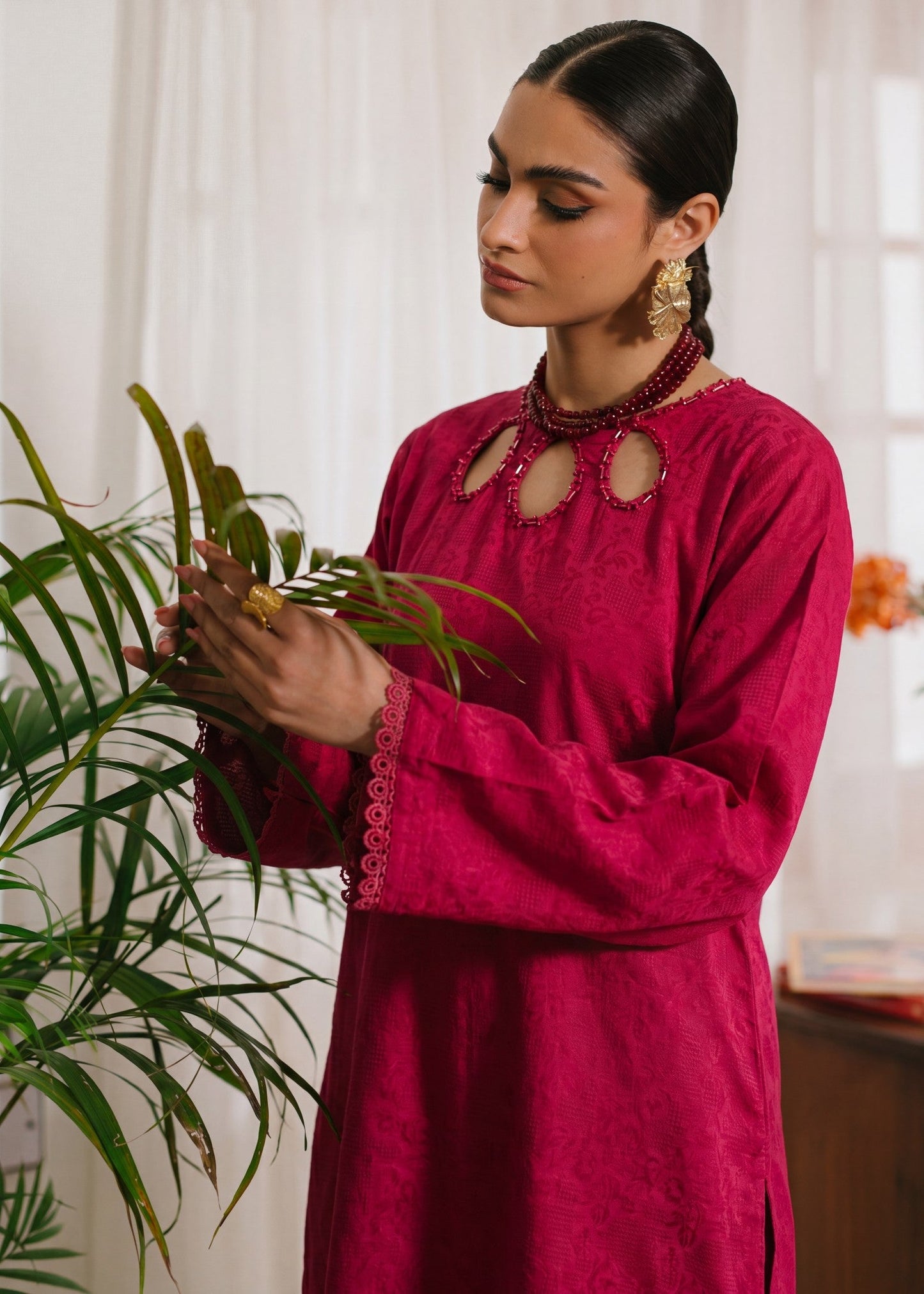 Maroon Embellished Lawn Straight Cut Kurta Online in Dubai UAE Abudhabi Ajman Sharjah