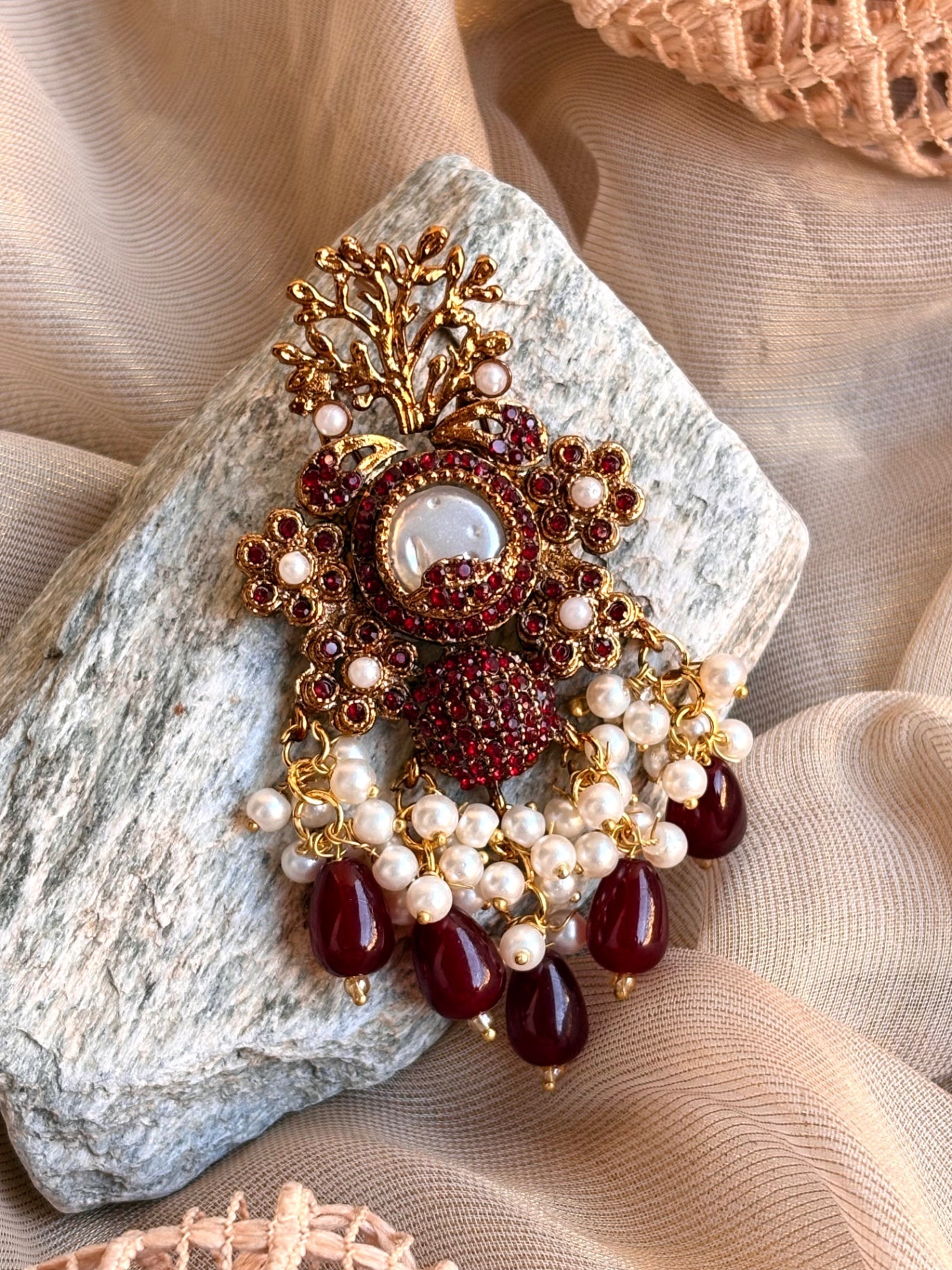 Maroon Gold Plated Choker and Earrings Set Online in UK USA Canada