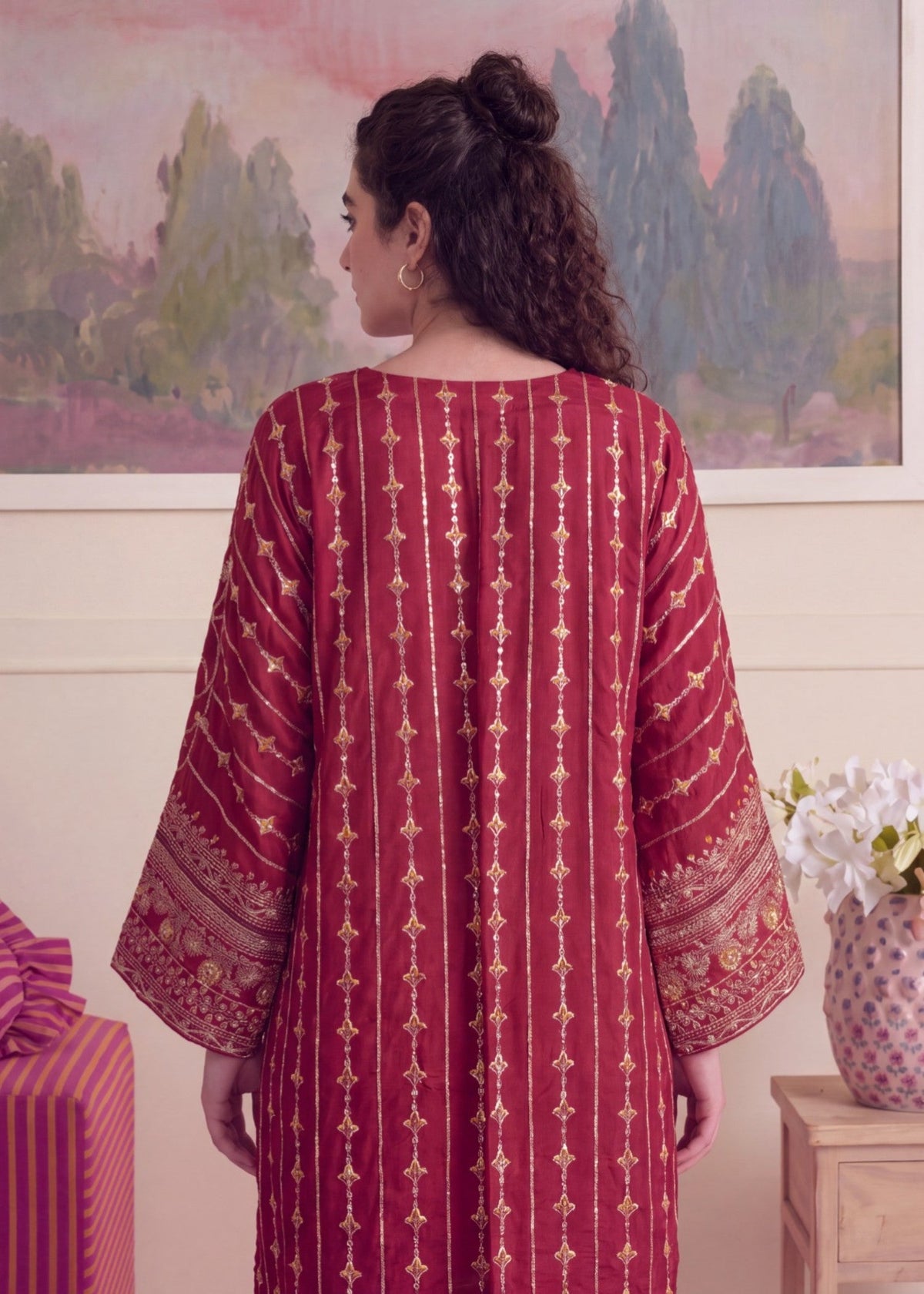 Maroon Linen Kaftan Winter Wear Online in Dubai UAE Abudhabi Ajman Sharjah
