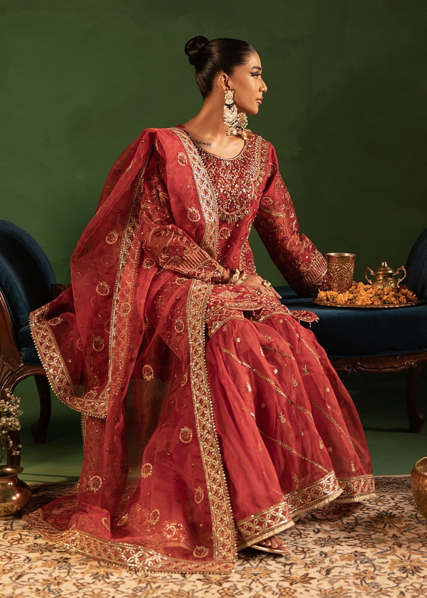 Maroon Organza Gharara Dupatta Set Online in Dubai DXB UAE Abudhabi Meena Bazaar