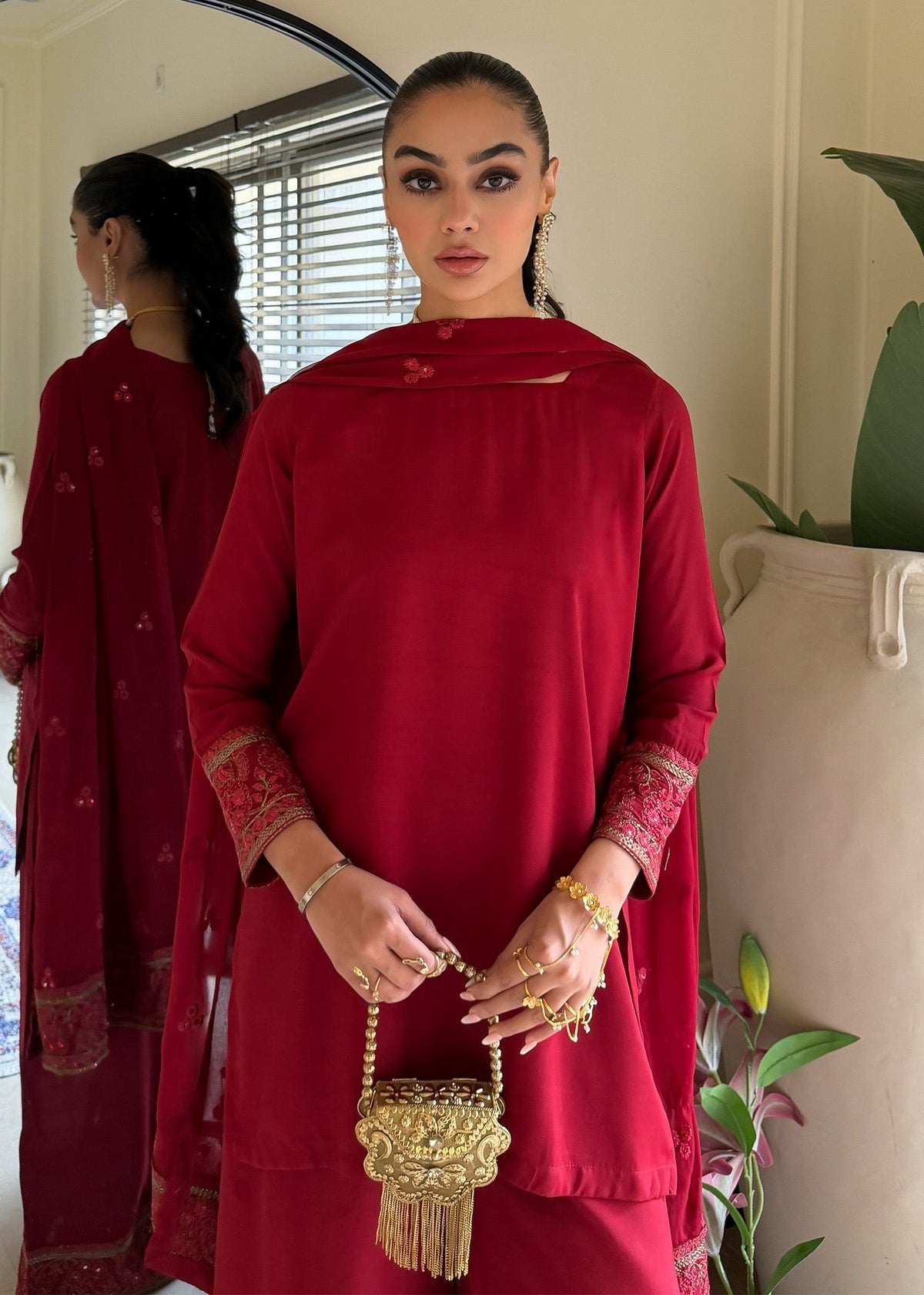 Maroon Tilla Work Raw Silk Festive Suit Online in Sri Lanka India Australia