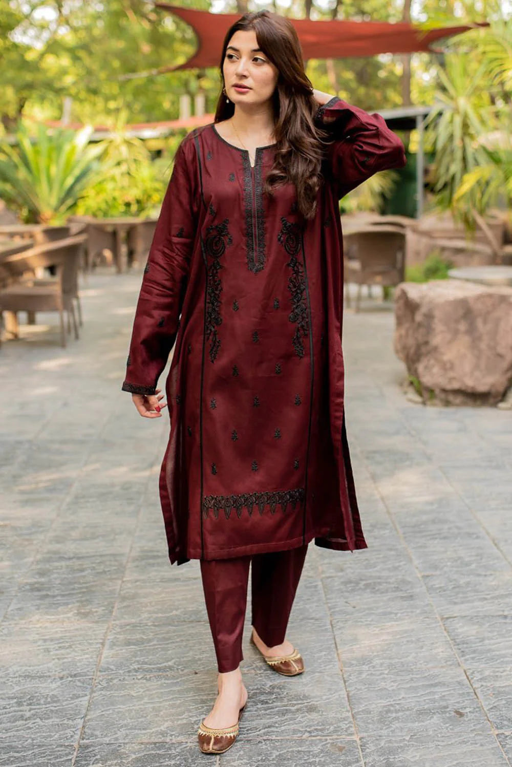Deep Maroon Kurta with Straight Pants