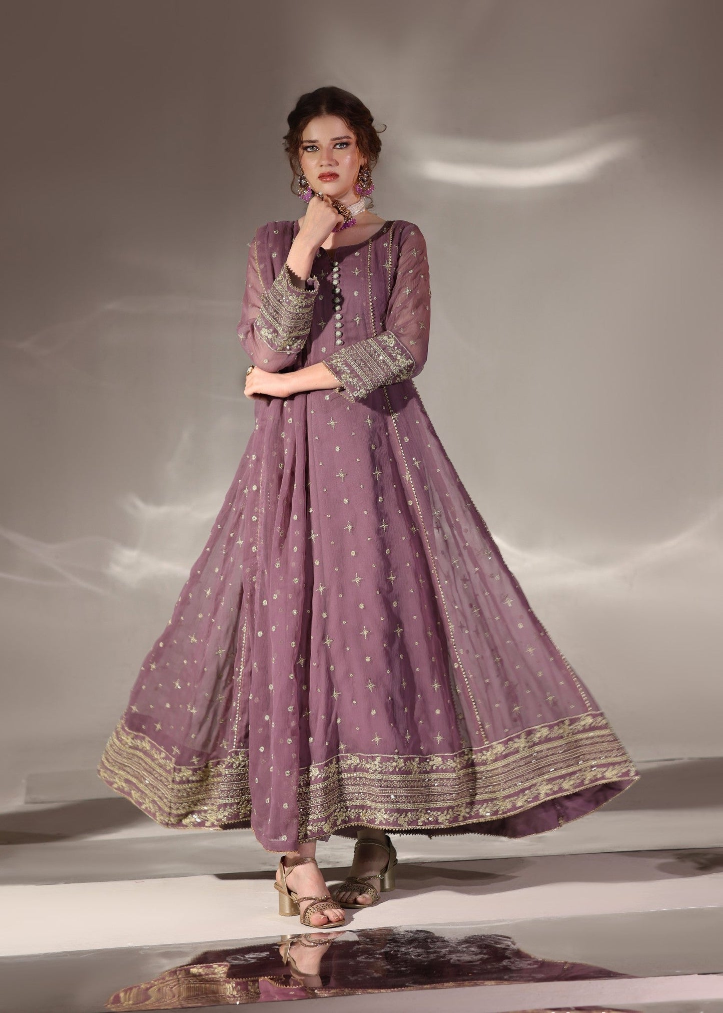 Mauve Embroidered Chiffon Partywear Salwar Kameez Online in UK USA Canada