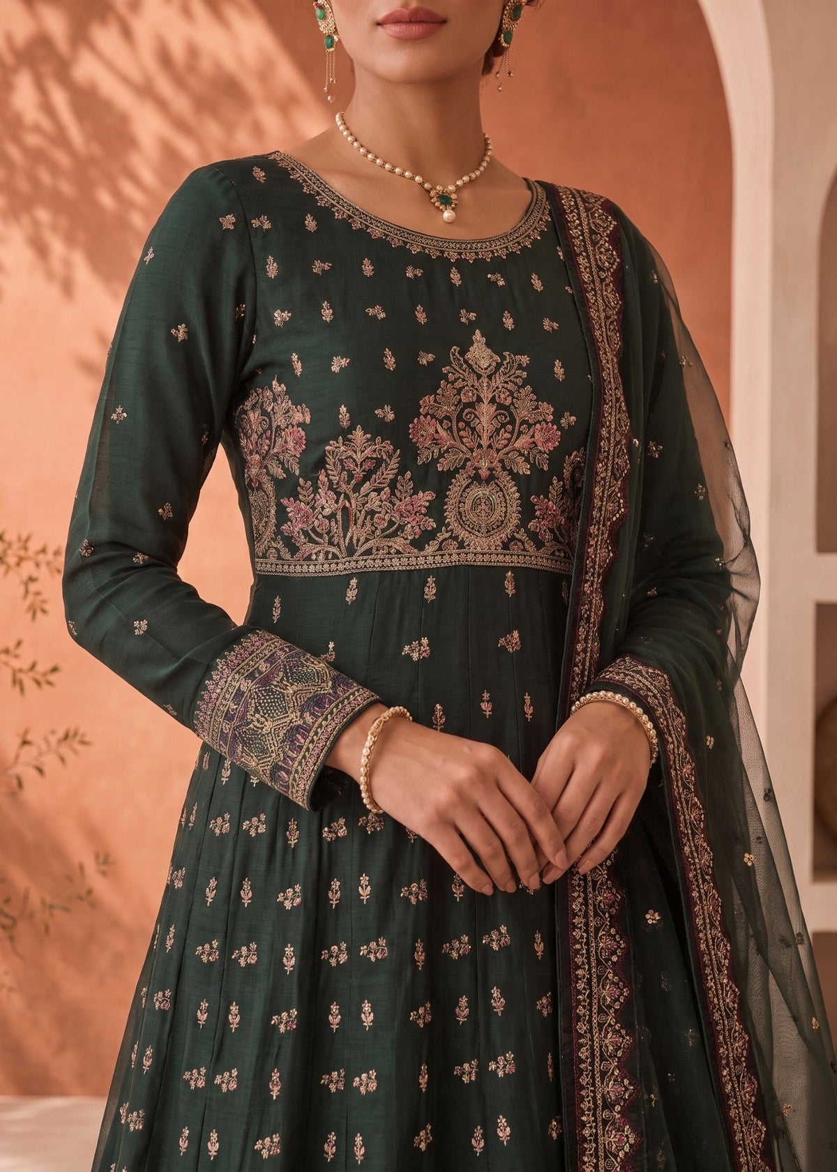 Green Chiffon Embroidered Maxi Dress Online in Sri Lanka India Australia